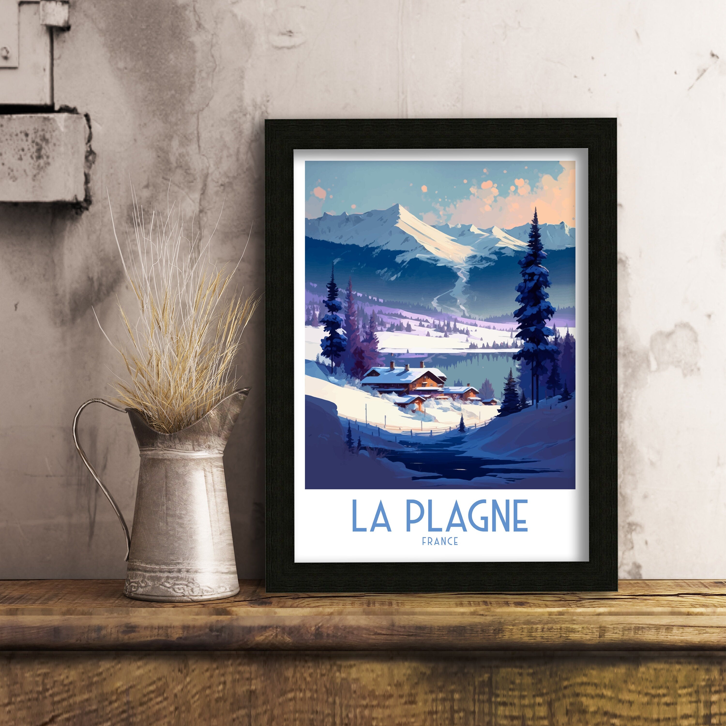 La Plagne France Travel Poster, French Alps Illustration