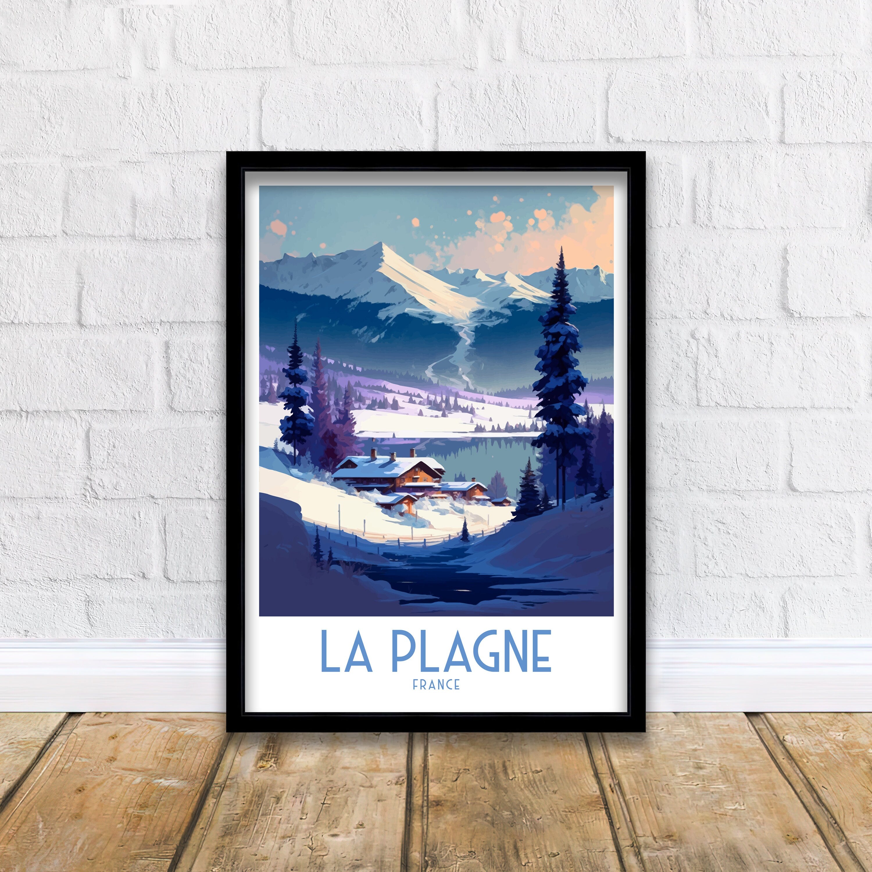 La Plagne France Travel Poster, French Alps Illustration