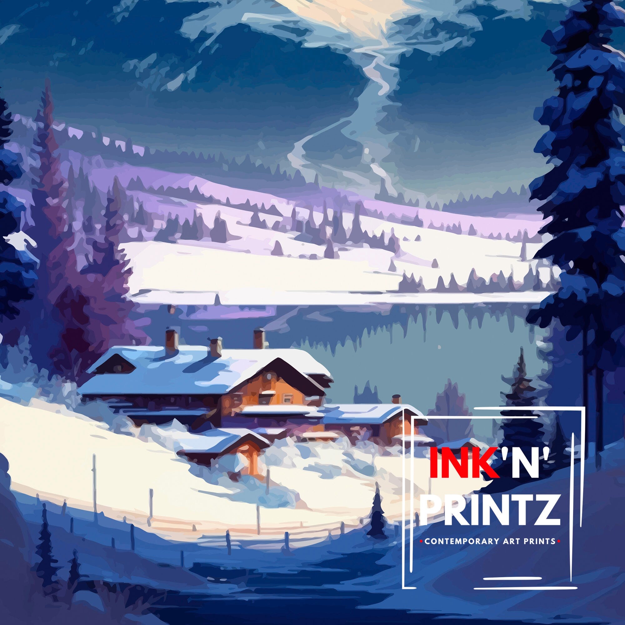 La Plagne France Travel Poster, French Alps Illustration