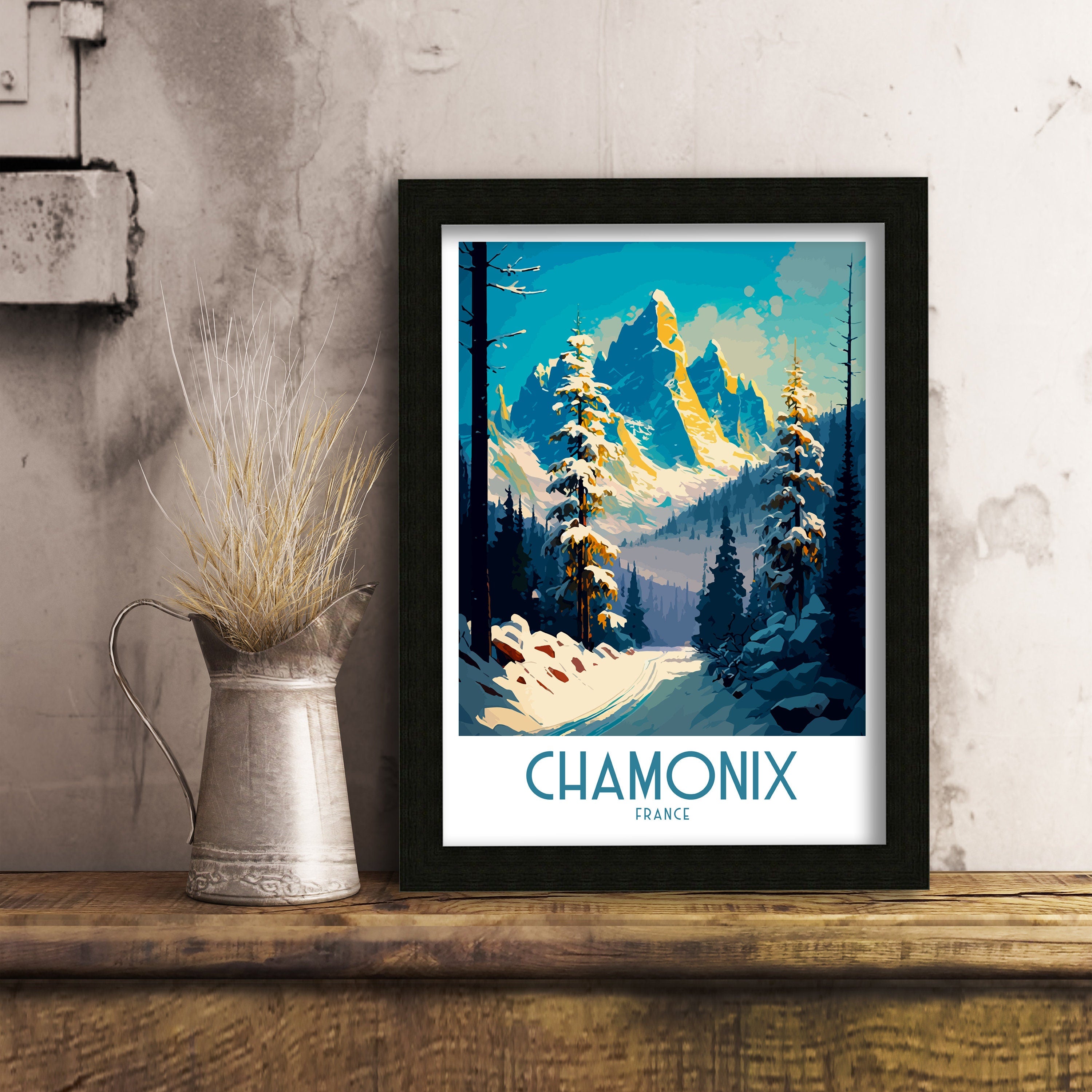 Chamonix Ski Poster | French Alps Travel Art Print