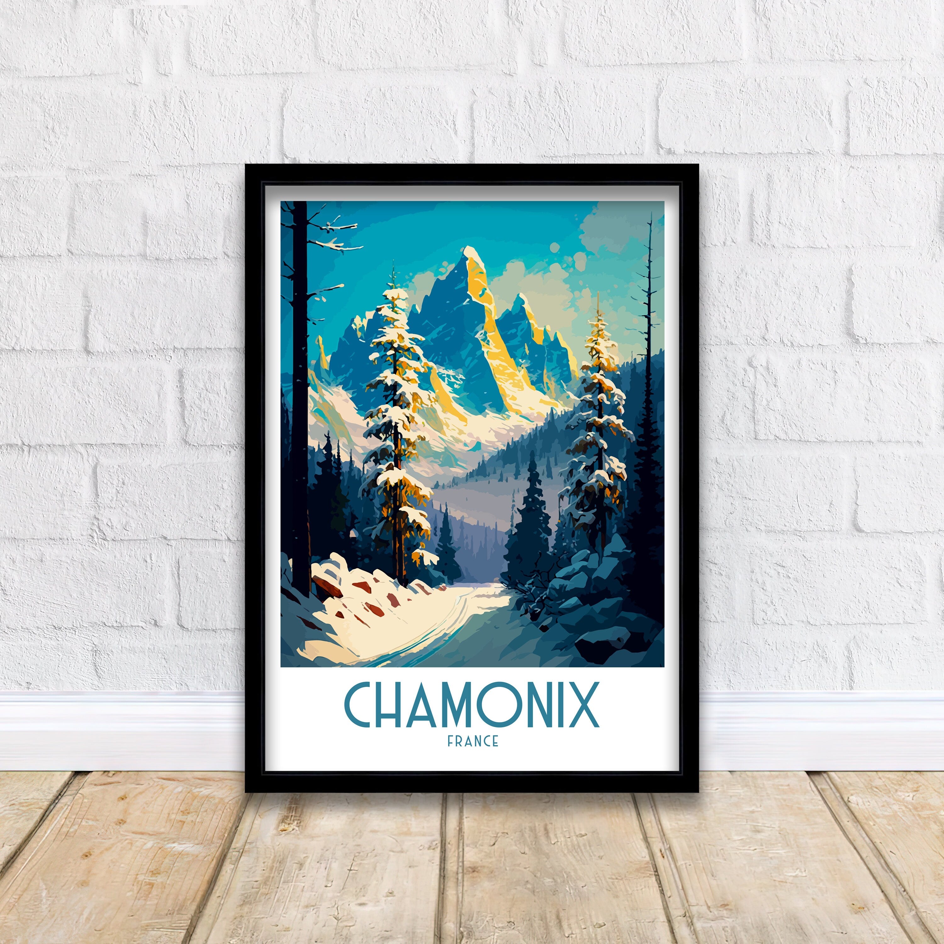 Chamonix Ski Poster | French Alps Travel Art Print
