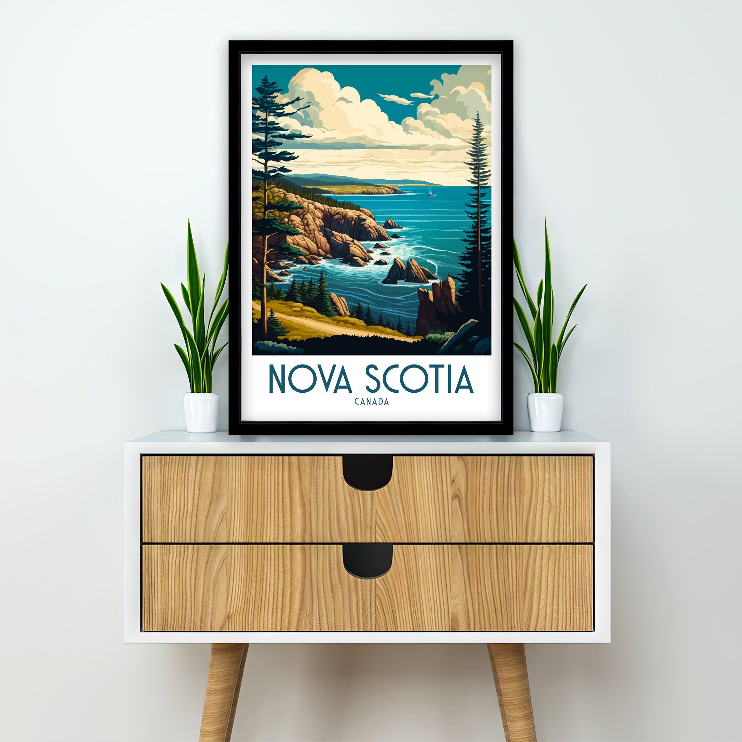 Nova Scotia Travel Poster: Coastal Illustration Art Print