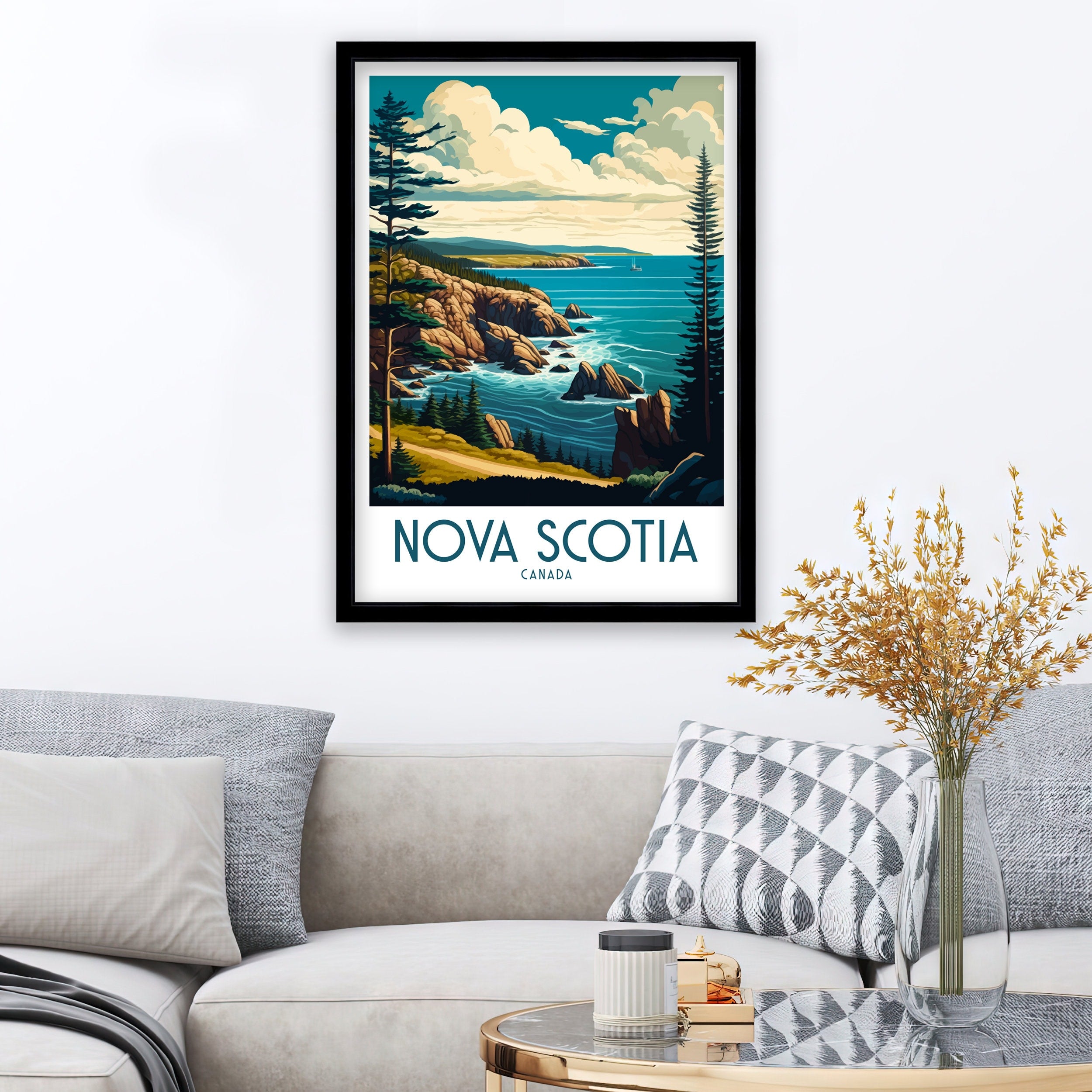 Nova Scotia Travel Poster: Coastal Illustration Art Print