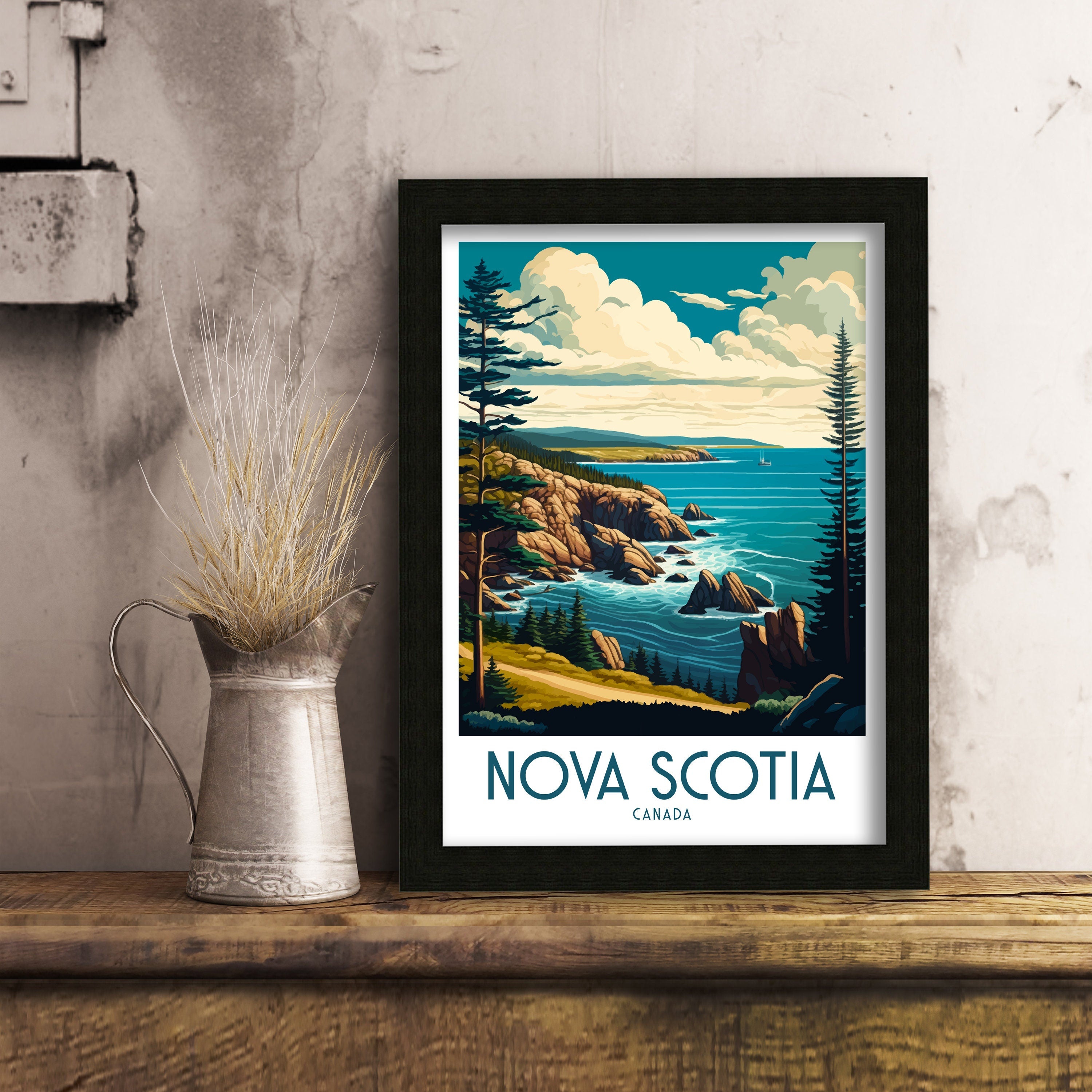Nova Scotia Travel Poster: Coastal Illustration Art Print