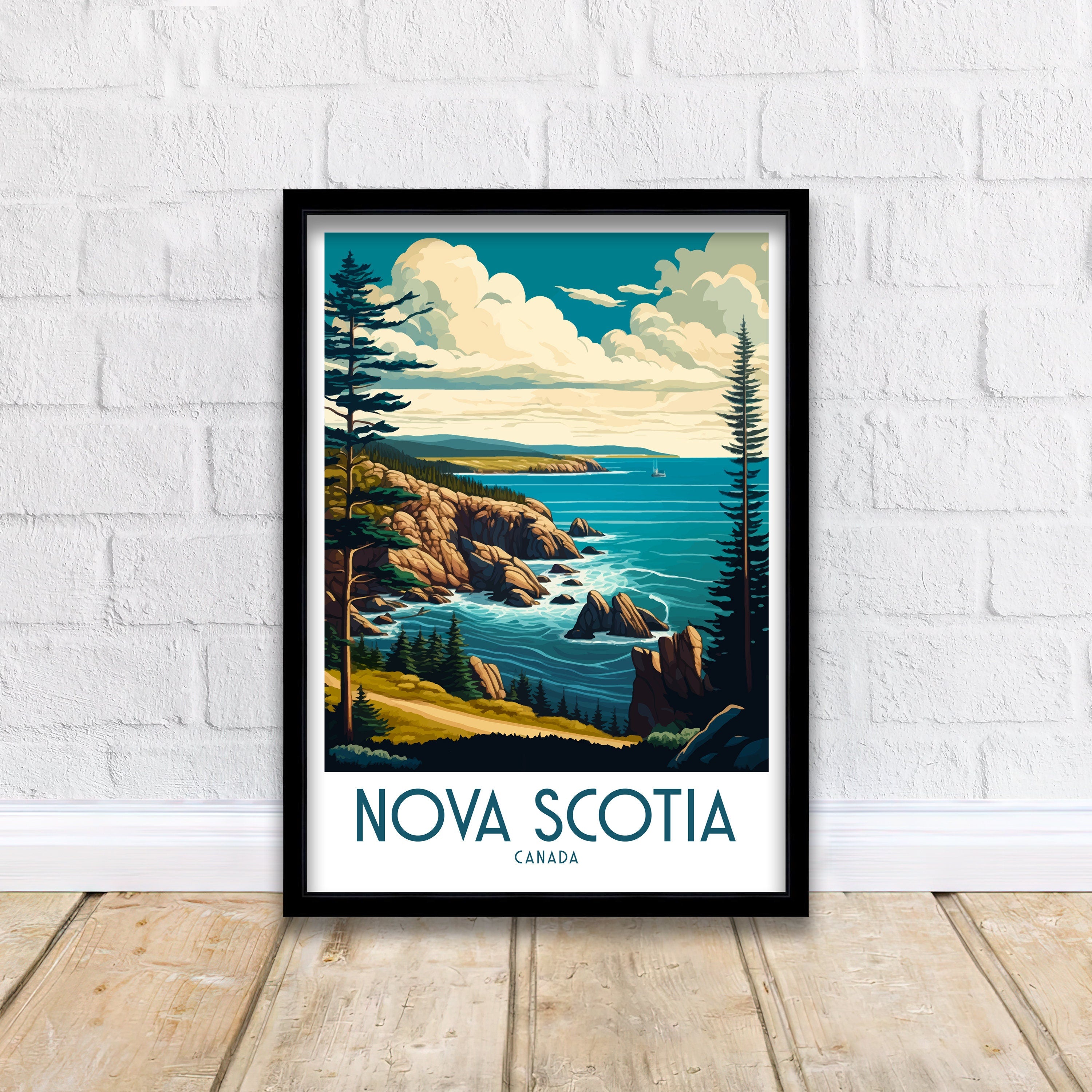 Nova Scotia Travel Poster: Coastal Illustration Art Print