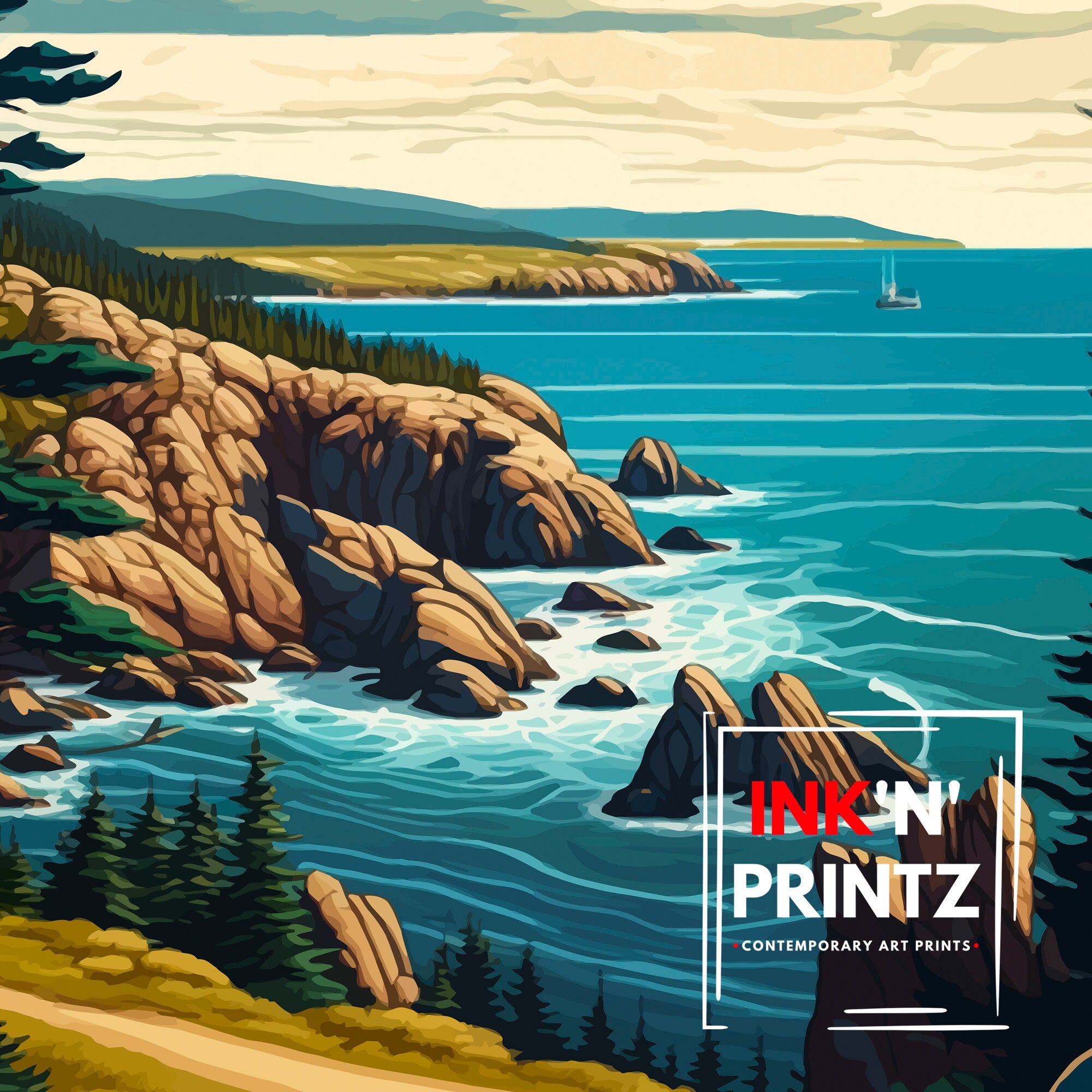 Nova Scotia Travel Poster: Coastal Illustration Art Print
