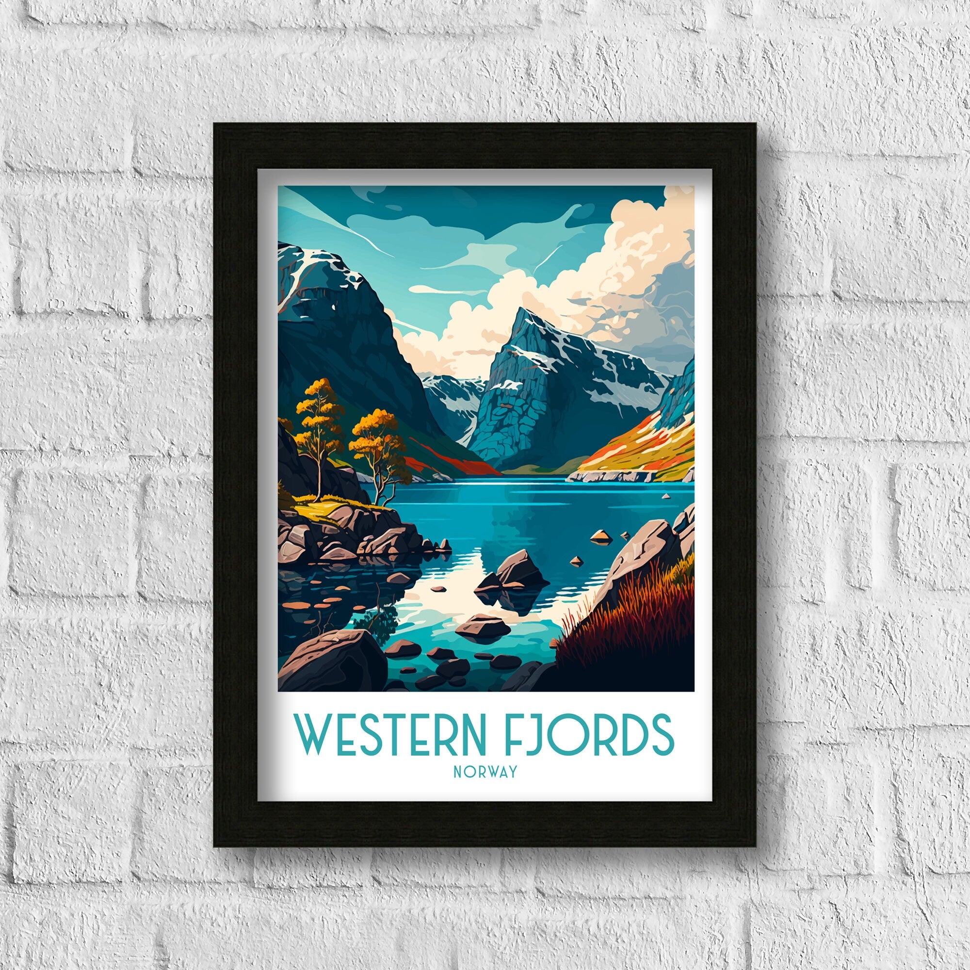 Norway Fjords Travel Print, Scenic Illustration, Home Decor