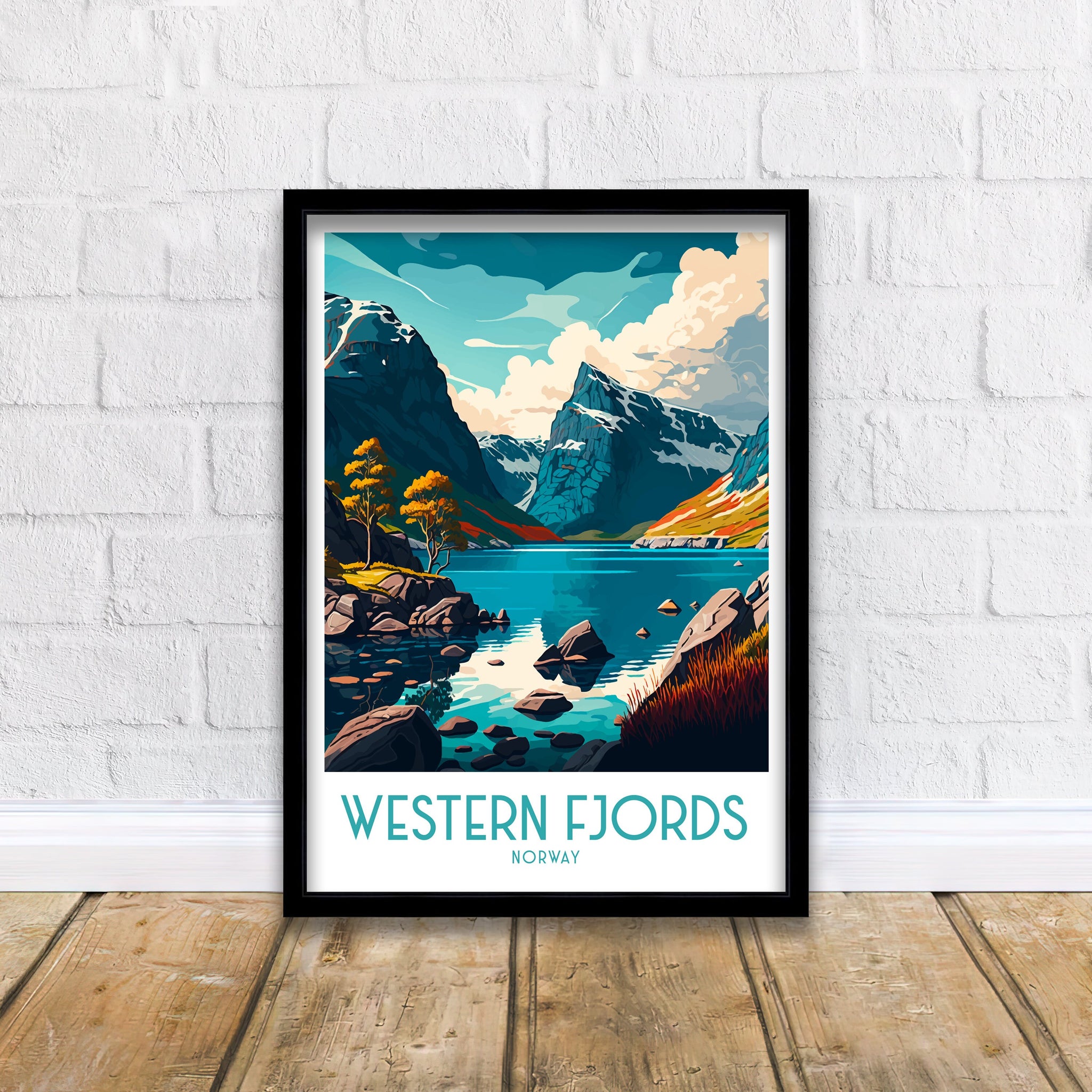 Norway Fjords Travel Print, Scenic Illustration, Home Decor
