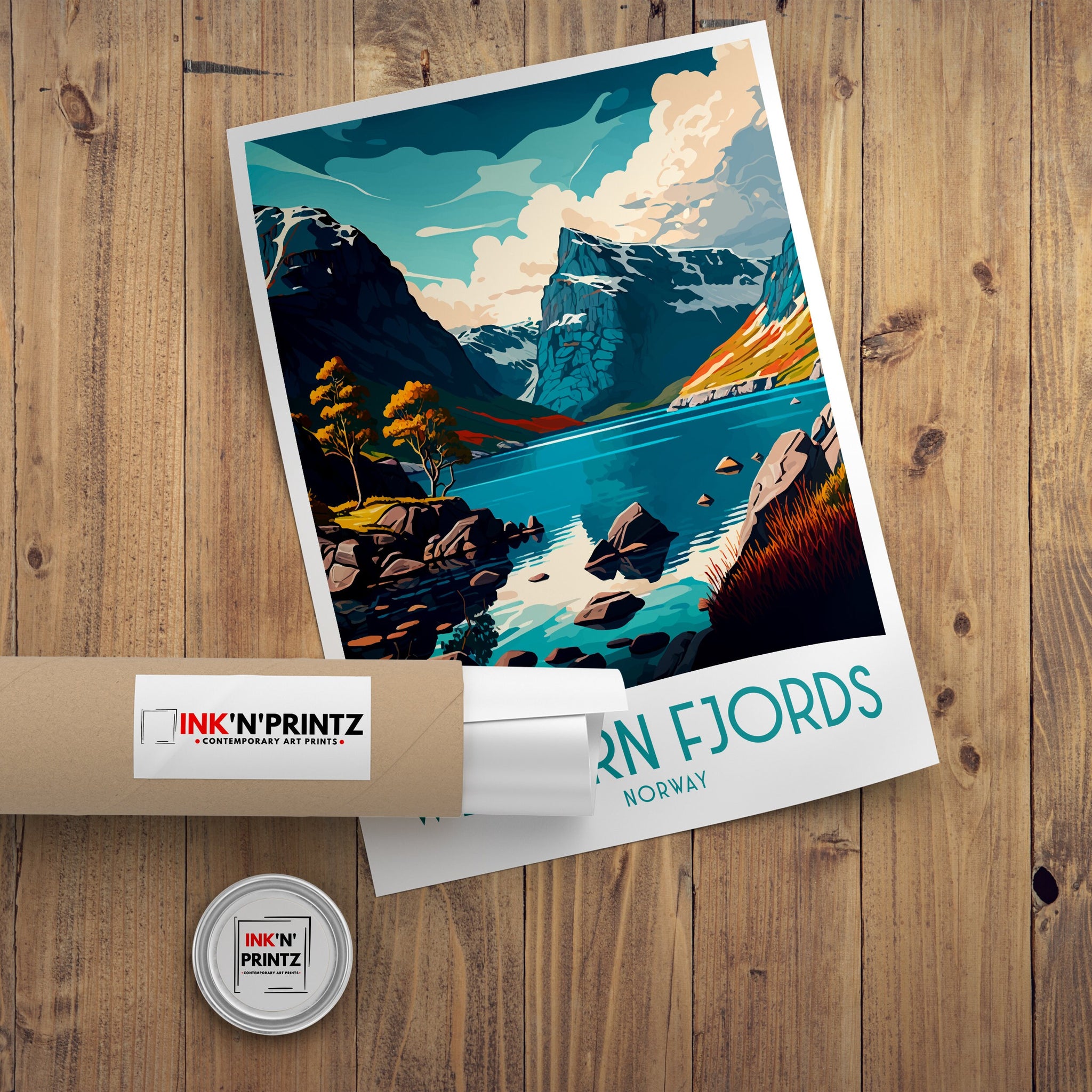 Norway Fjords Travel Print, Scenic Illustration, Home Decor