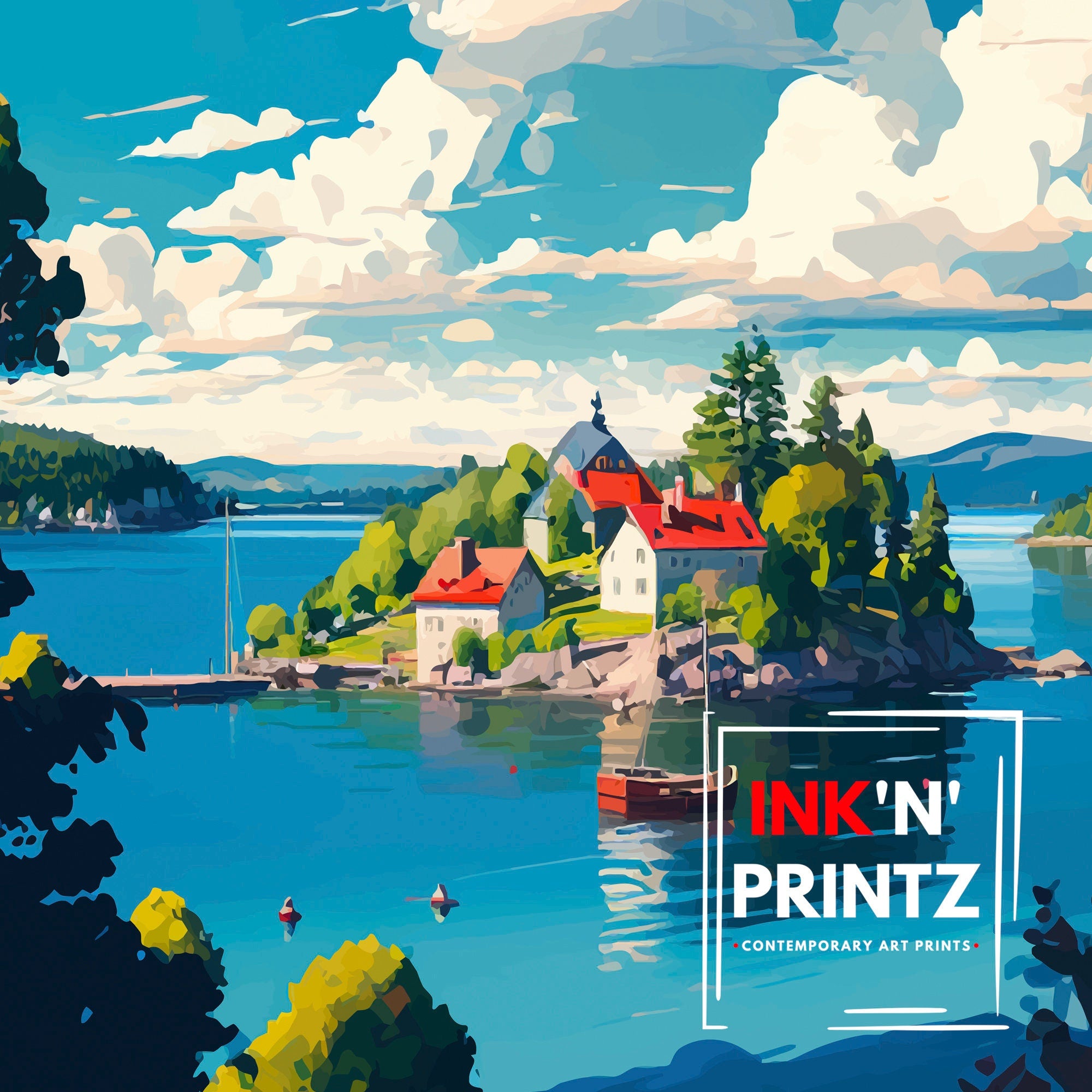 Oslofjord Norway Travel Poster, Coastal Home Decor
