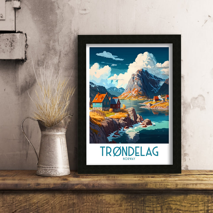 Trøndelag Norway Travel Poster , Trondheim Cityscape Wall Art, Nordic Decor, Norway Illustration, Travel Poster, Gift For Norway Lover