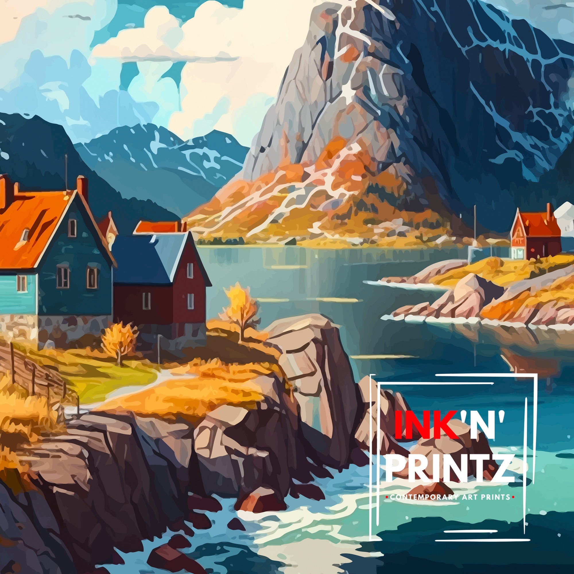 Trondheim Norway Travel Poster, Nordic Cityscape Art Print