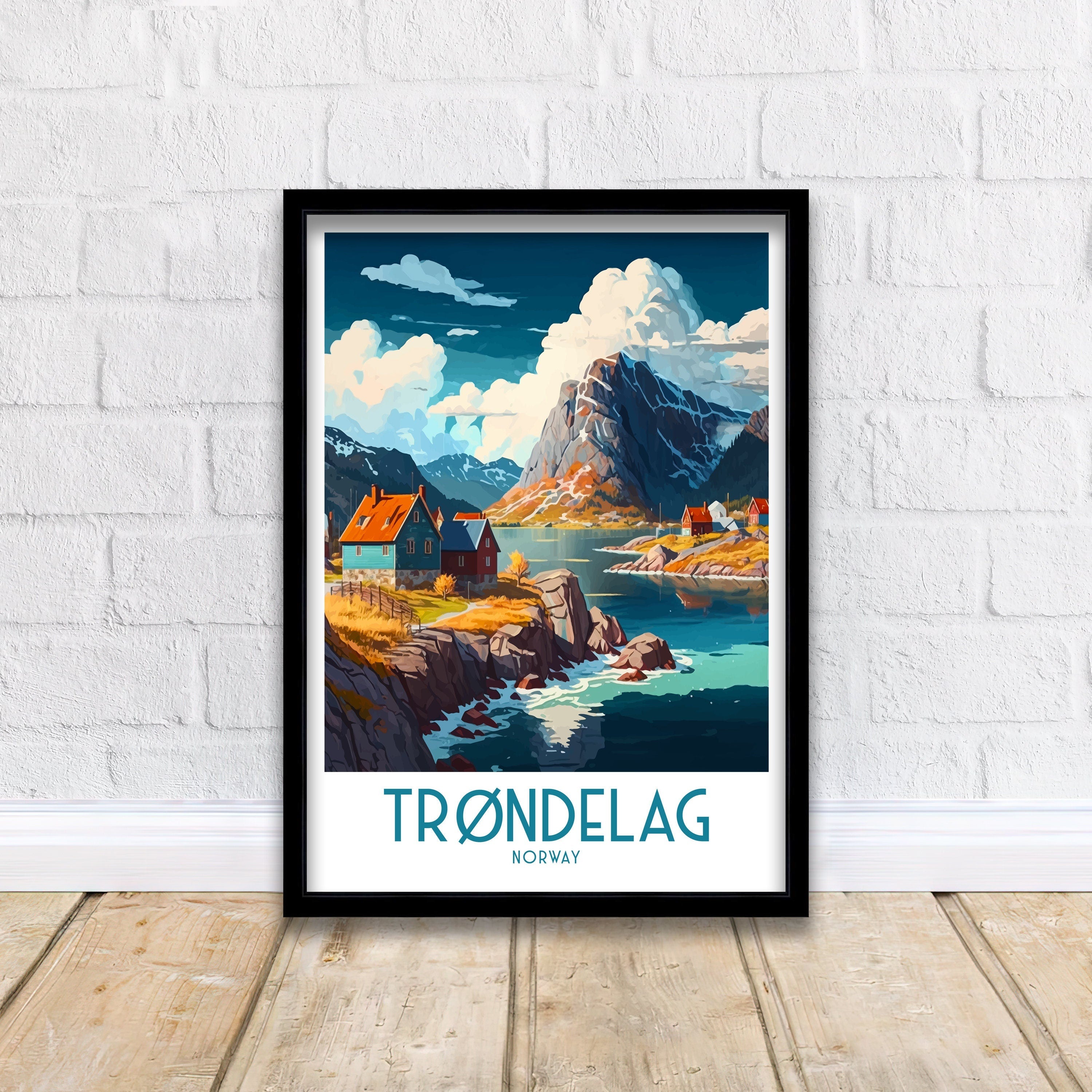 Trondheim Norway Travel Poster, Nordic Cityscape Art Print