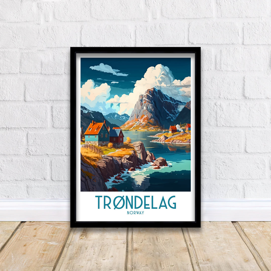 Trøndelag Norway Travel Poster , Trondheim Cityscape Wall Art, Nordic Decor, Norway Illustration, Travel Poster, Gift For Norway Lover