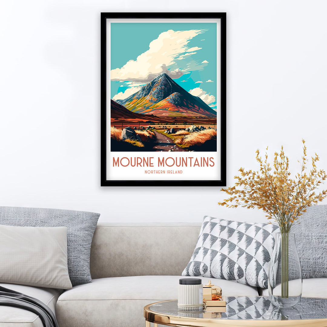 Mourne Mountains Poster Mourne Mountains Wall Art Ireland Travel Poster Home Decor Gift Mourne Mountains Illustration