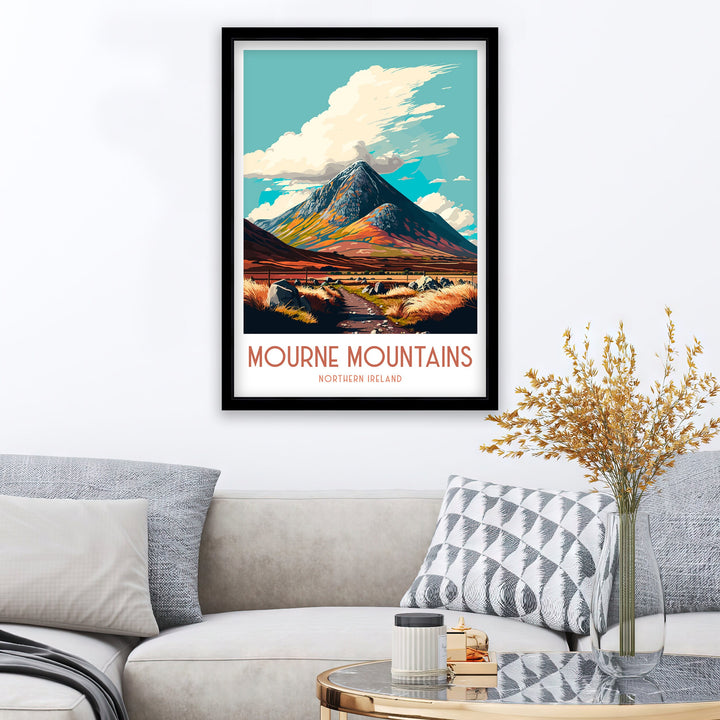 Mourne Mountains Poster Mourne Mountains Wall Art Ireland Travel Poster Home Decor Gift Mourne Mountains Illustration