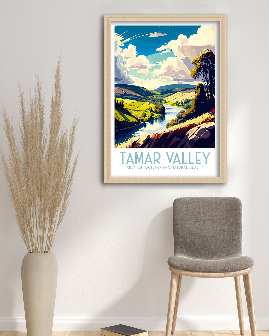 Tamar Valley Travel Poster , Cornwall and Devon Wall Art, Home Living Decor, Tamar River Illustration, Gift for Tamar Valley Lovers