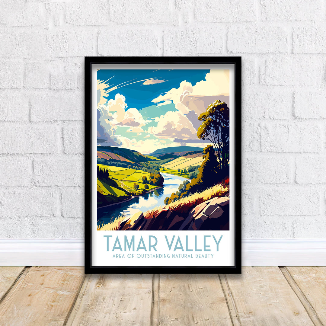 Tamar Valley Travel Poster , Cornwall and Devon Wall Art, Home Living Decor, Tamar River Illustration, Gift for Tamar Valley Lovers