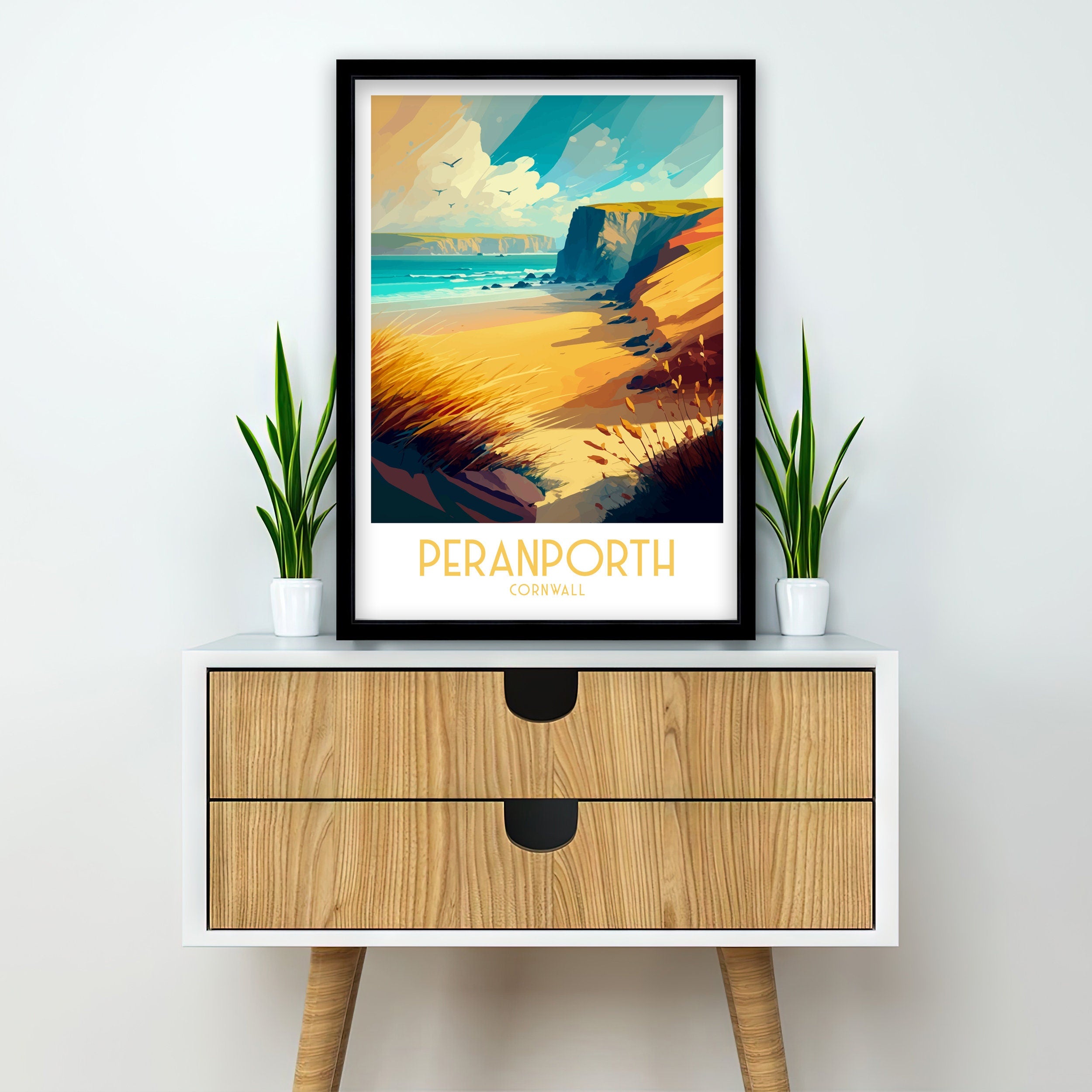 Perranporth Beach Travel Print | Cornwall Coastal Art