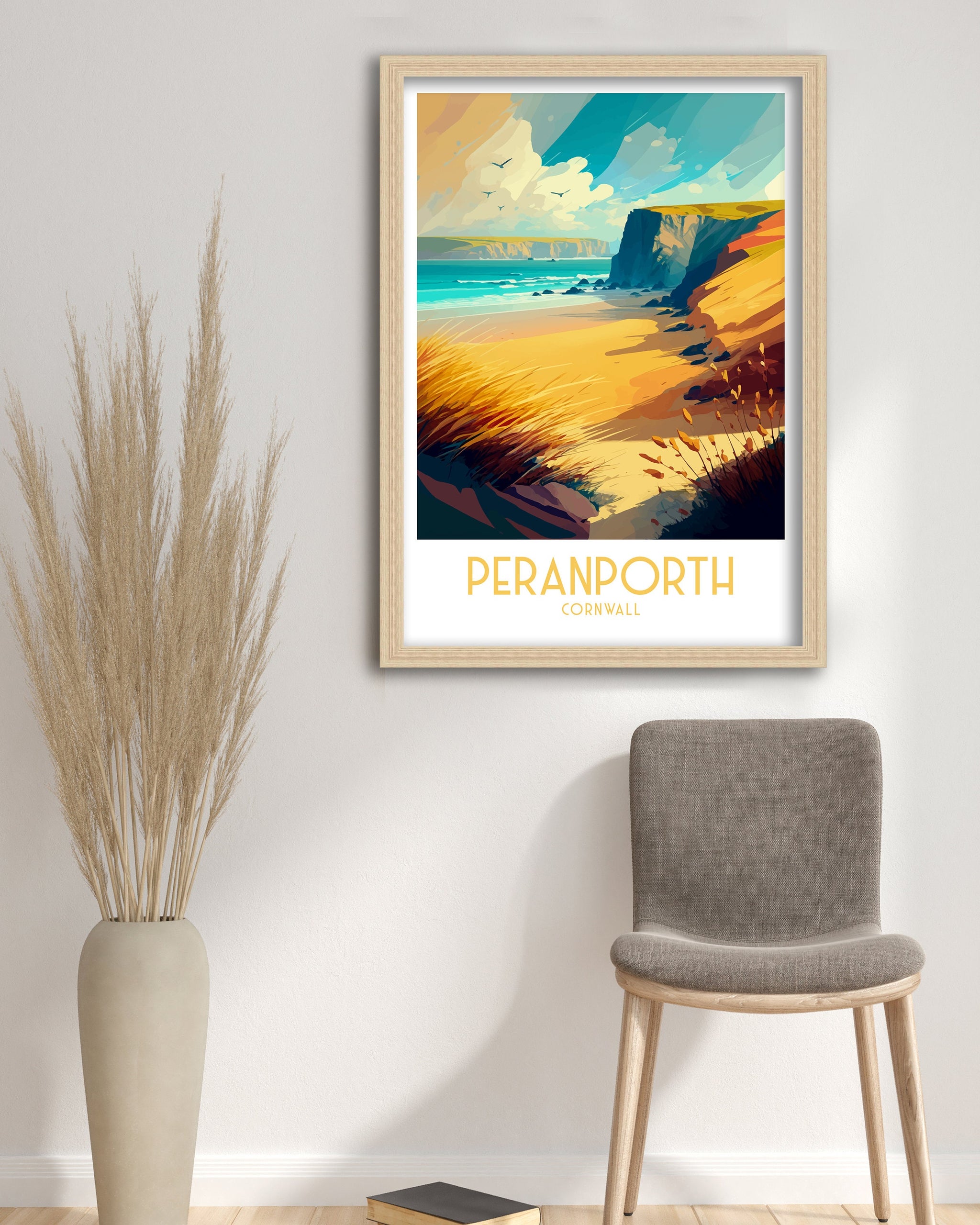 Perranporth Beach Travel Print | Cornwall Coastal Art