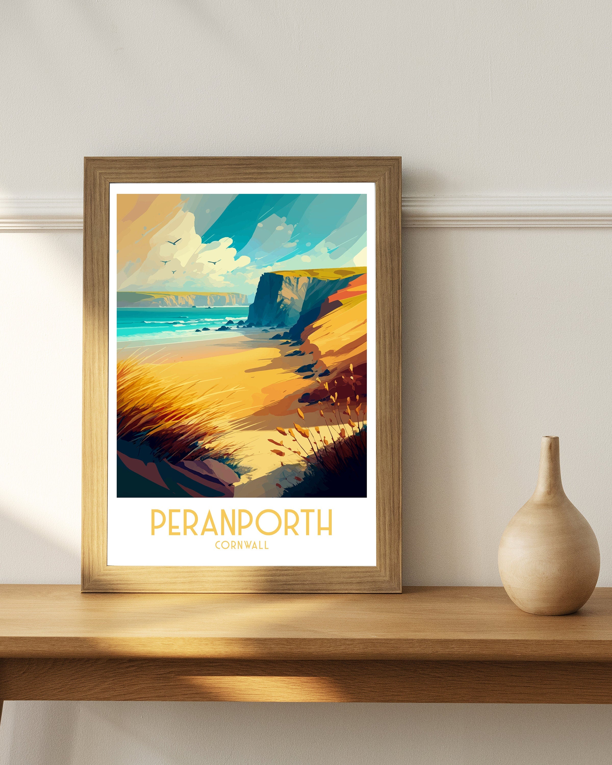 Perranporth Beach Travel Print | Cornwall Coastal Art