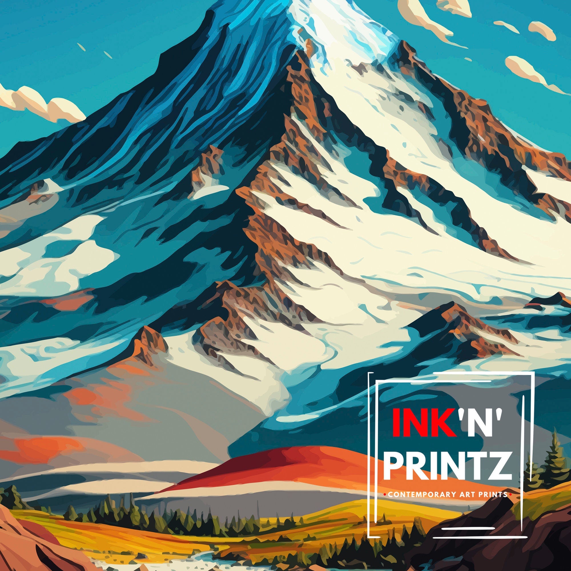 Mount Hood Travel Poster, Oregon Mountain Print