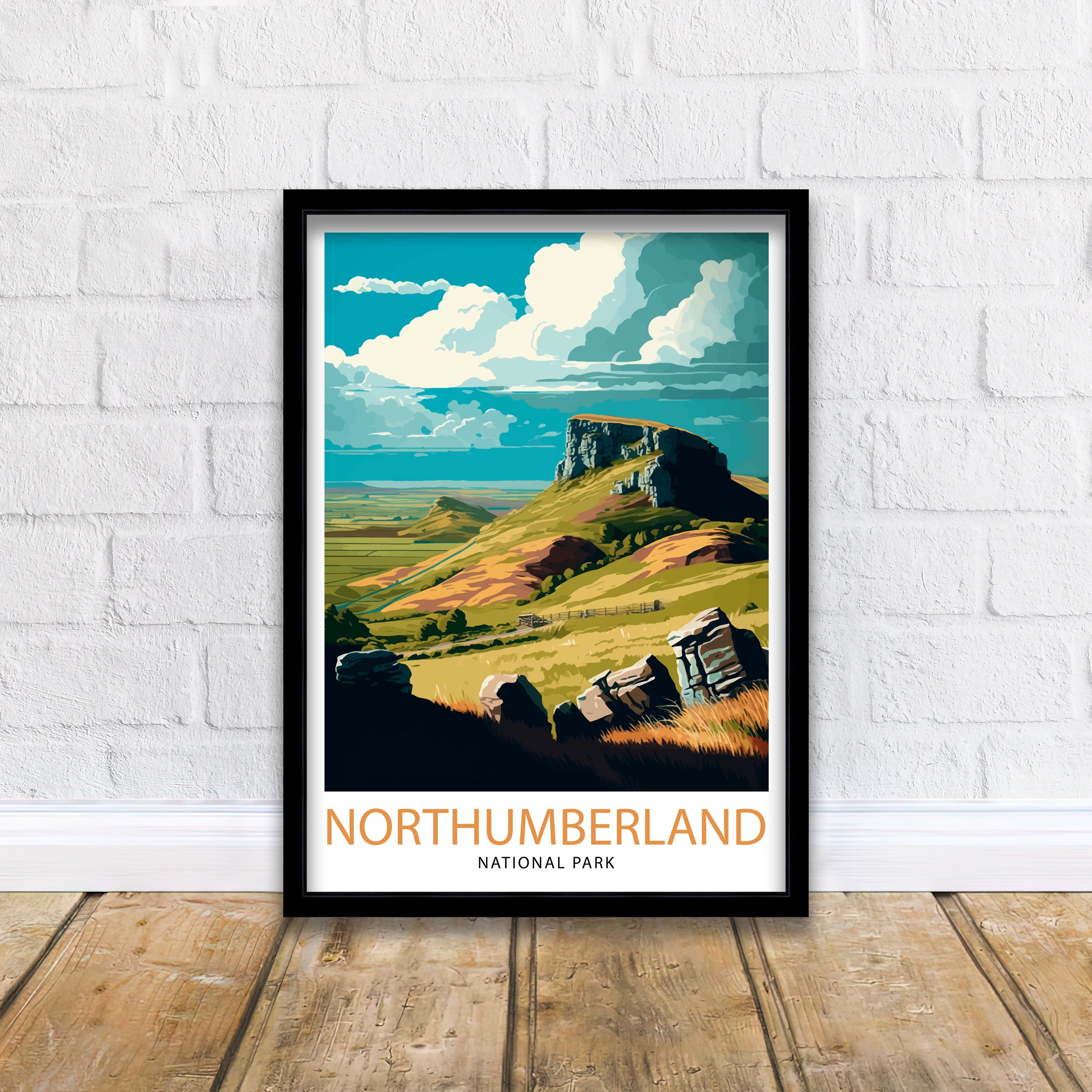 Northumberland National Park Travel Poster, England Landscape Art Print