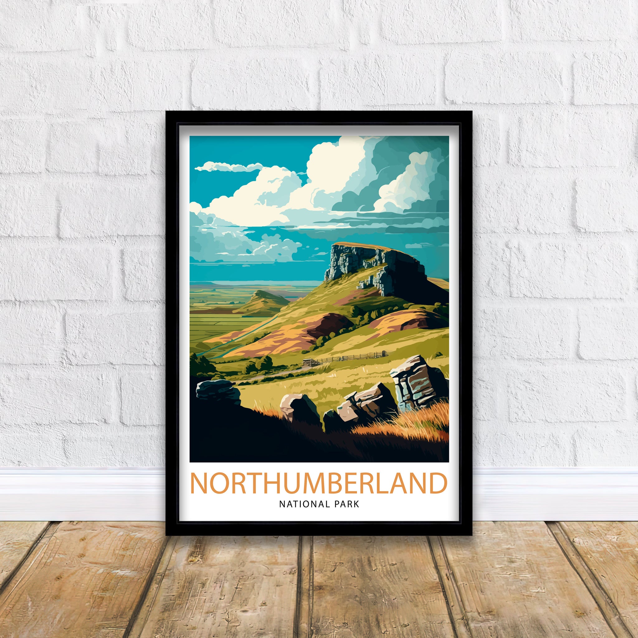 Northumberland National Park Travel Poster, England Landscape Art Print