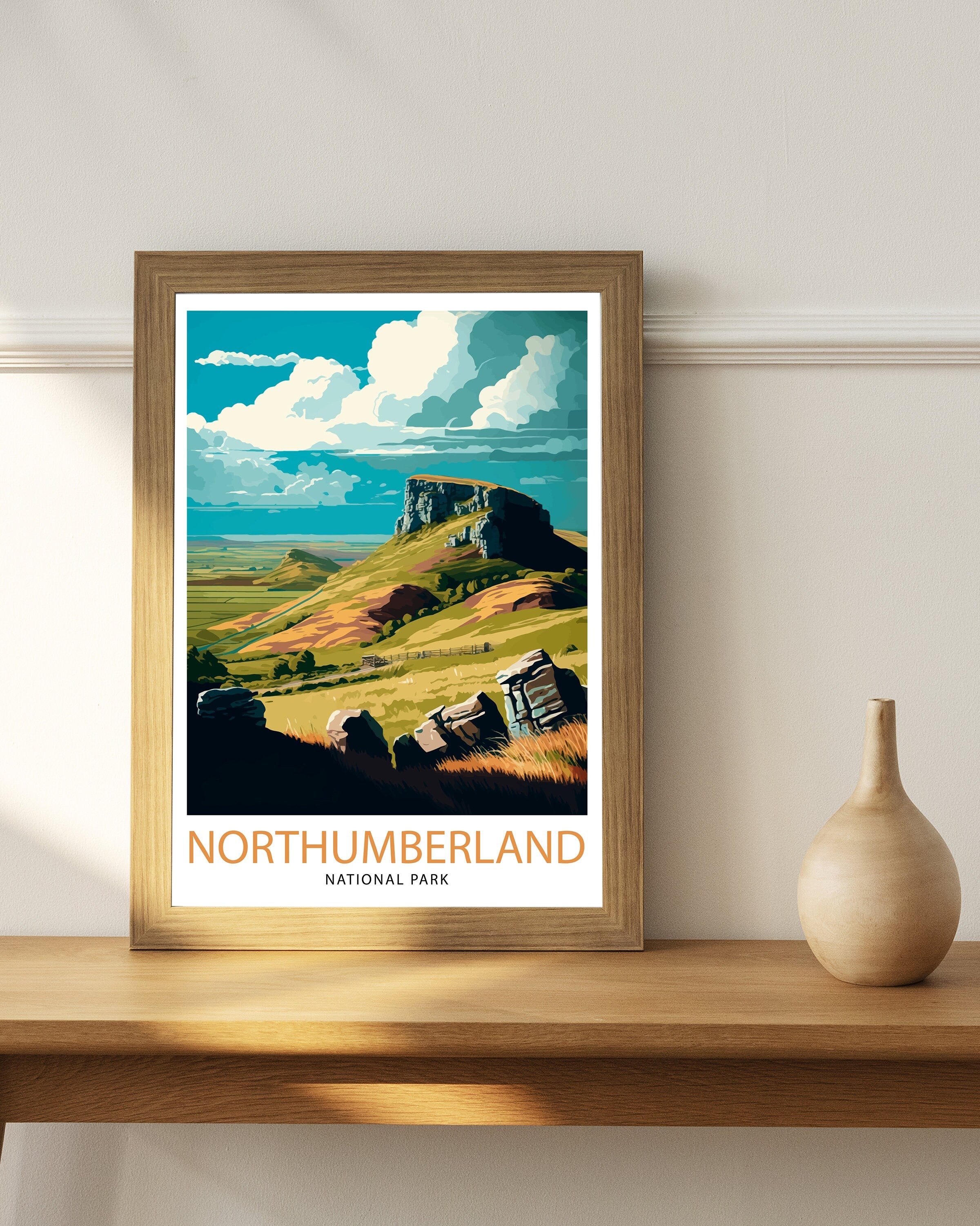 Northumberland National Park Travel Poster, England Landscape Art Print