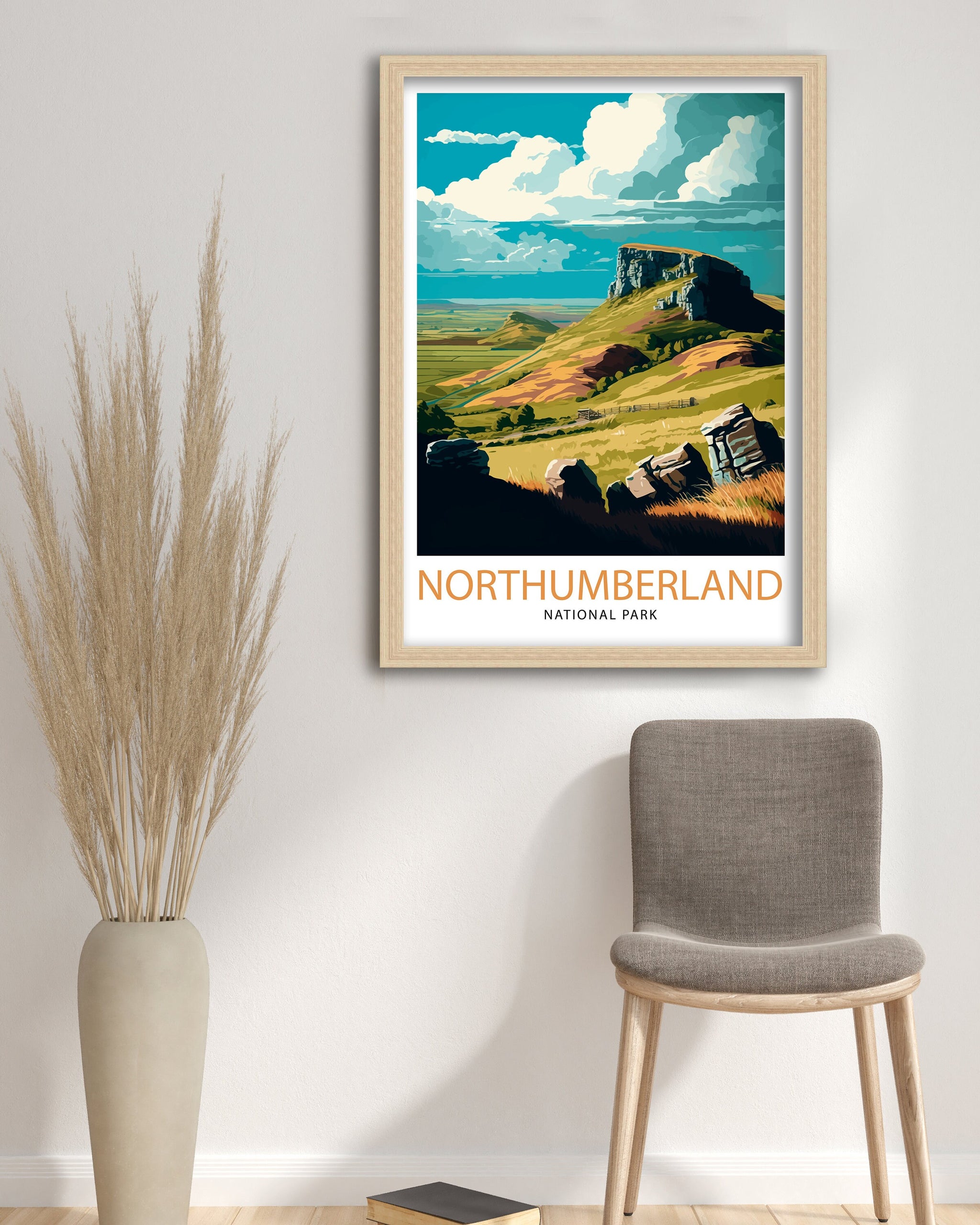 Northumberland National Park Travel Poster, England Landscape Art Print