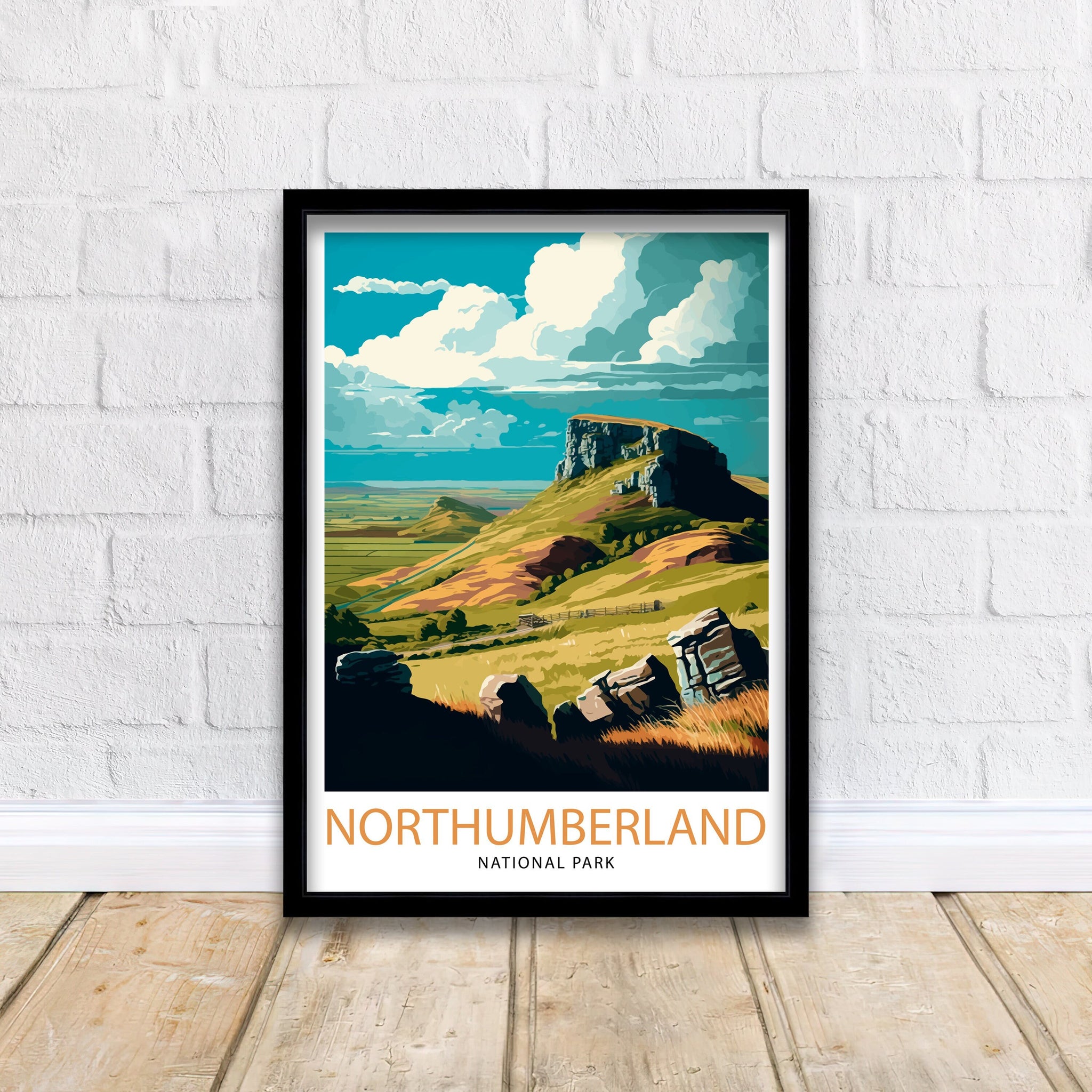 Northumberland National Park Travel Poster, England Landscape Art Print