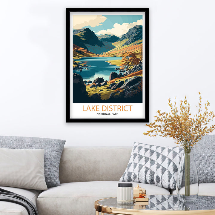 Lake District Travel Poster UK National Park Wall Art - England Travel Poster Lake District Home Decor Gift for Hikers - Nature Illustration