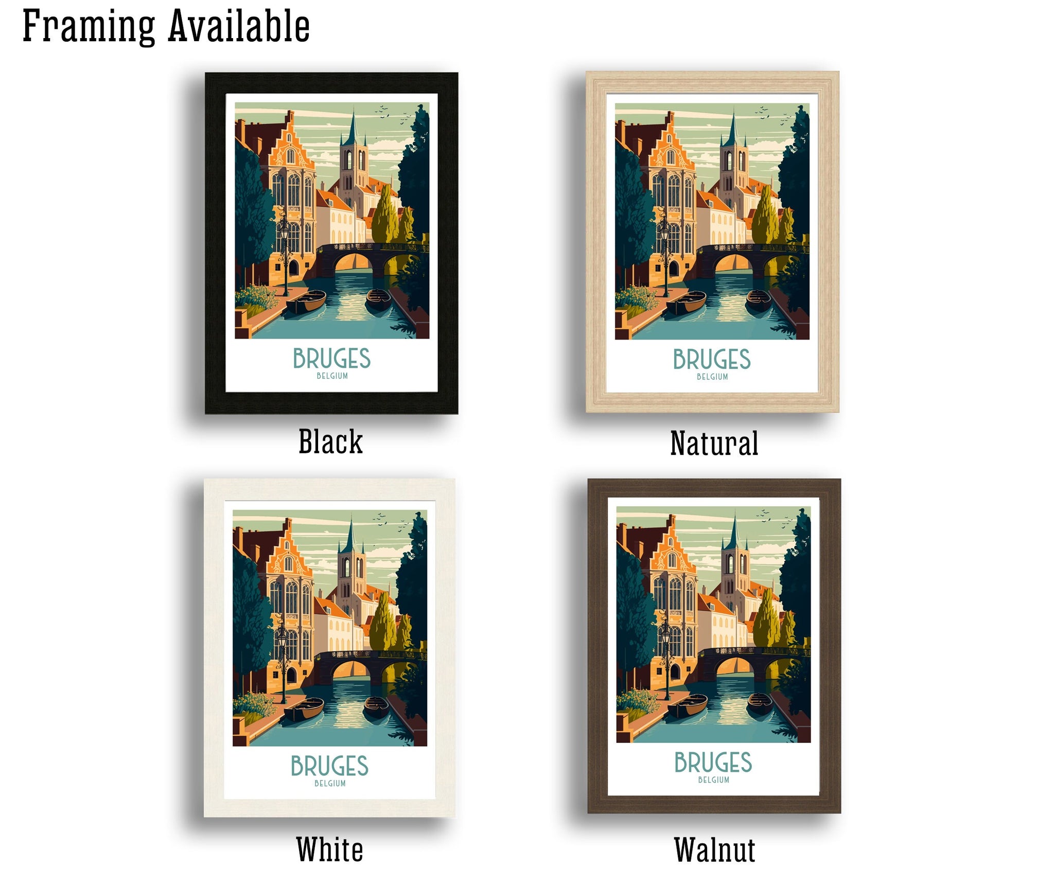 Bruges Belgium Travel Poster | Cityscape Wall Art