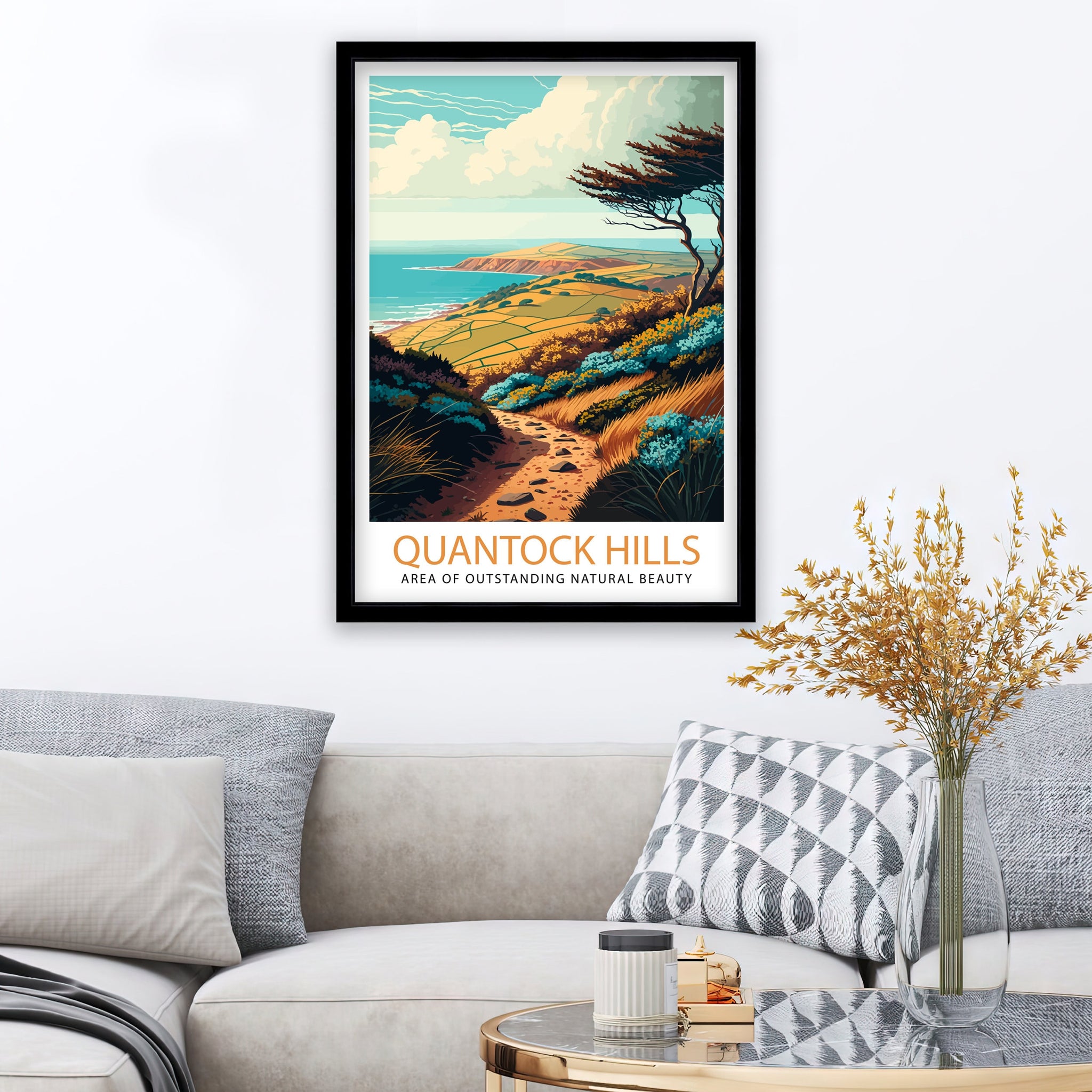 Quantock Hills Print | Somerset Travel Poster, Coastal Art