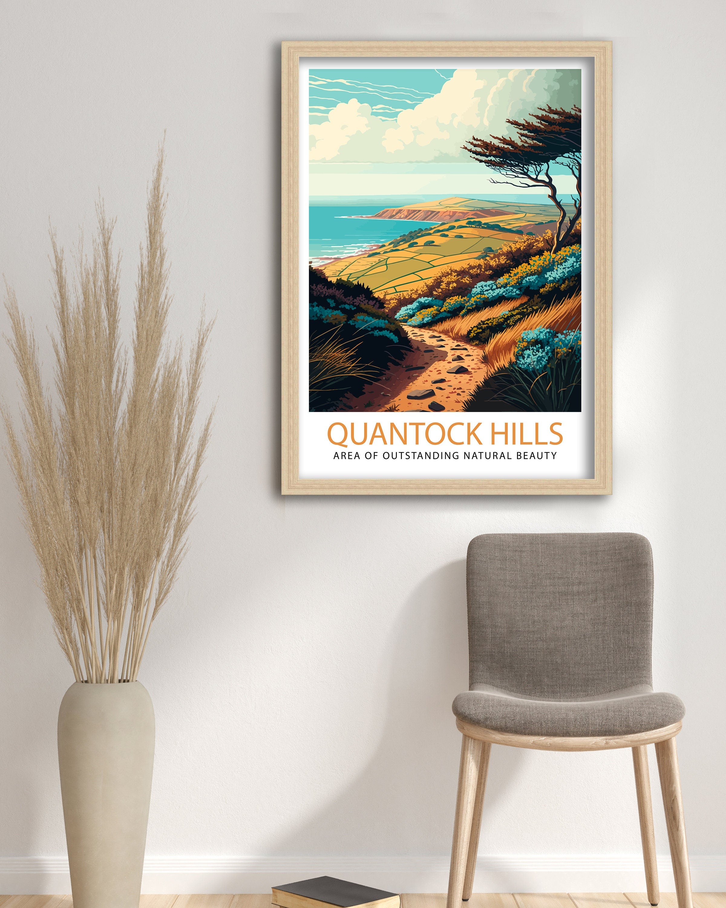 Quantock Hills Print | Somerset Travel Poster, Coastal Art