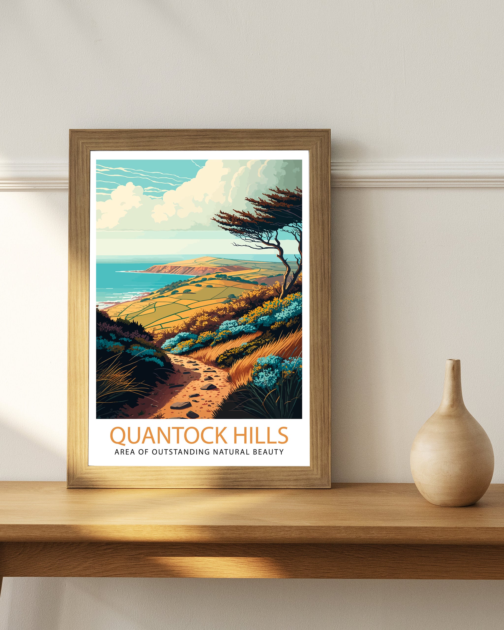 Quantock Hills Print | Somerset Travel Poster, Coastal Art