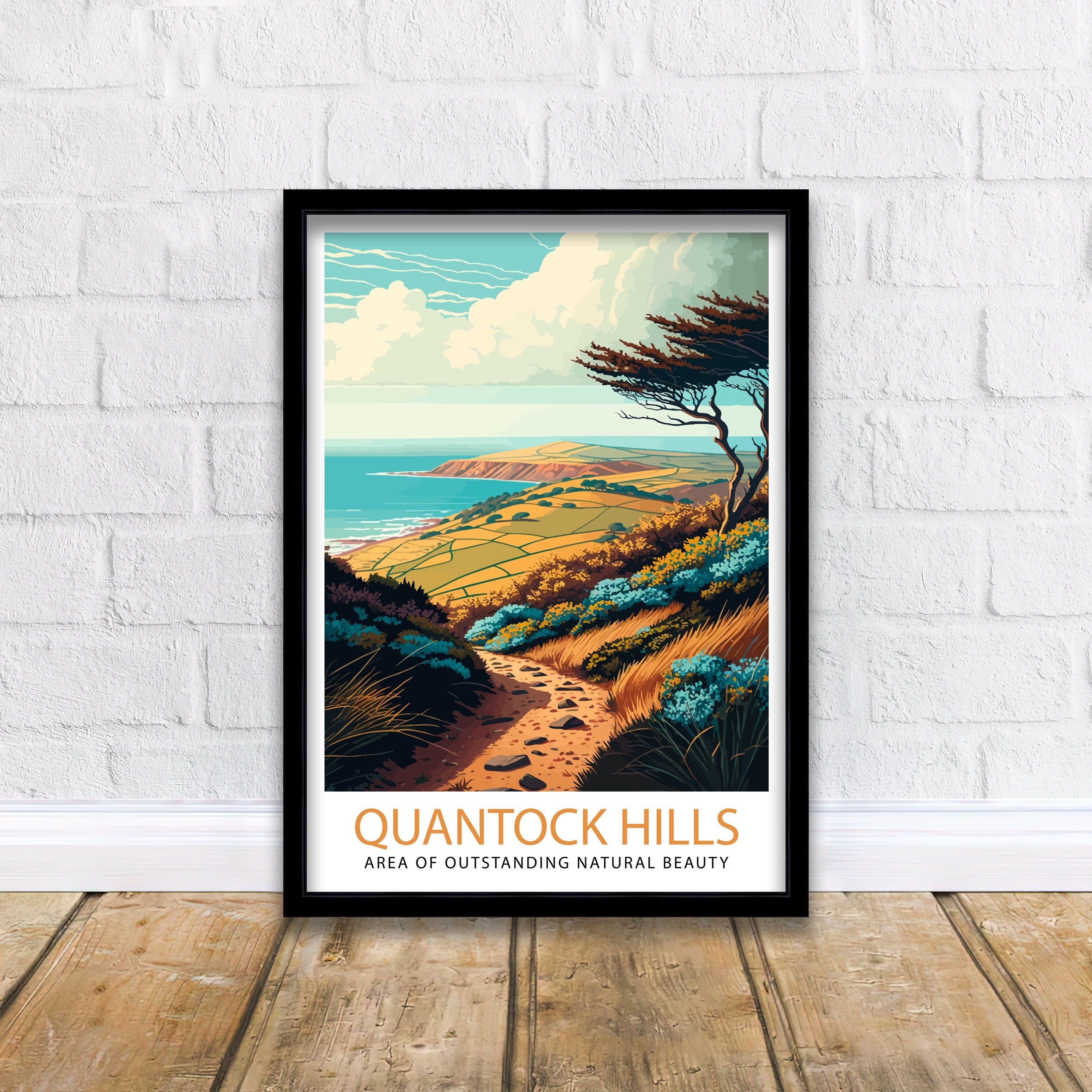 Quantock Hills Print | Somerset Travel Poster, Coastal Art