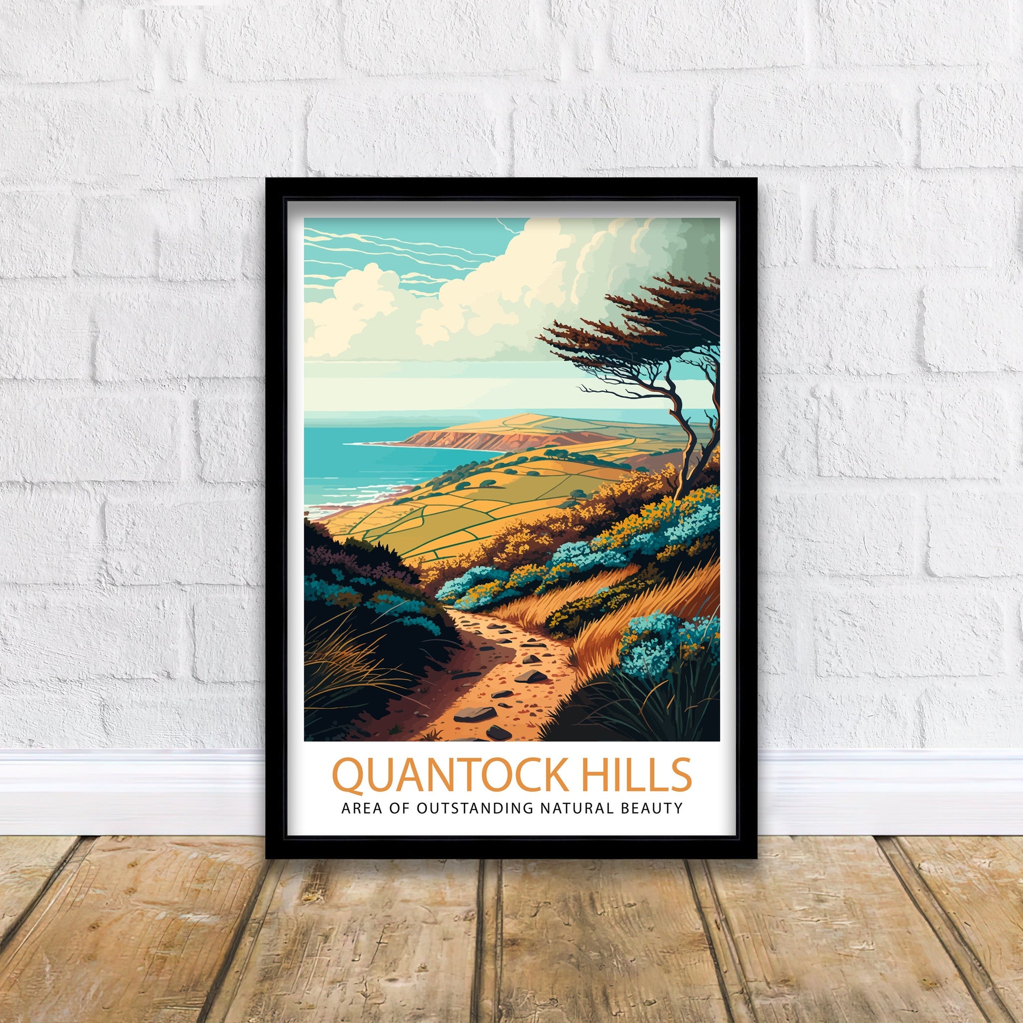 Quantock Hills Print | Somerset Travel Poster, Coastal Art