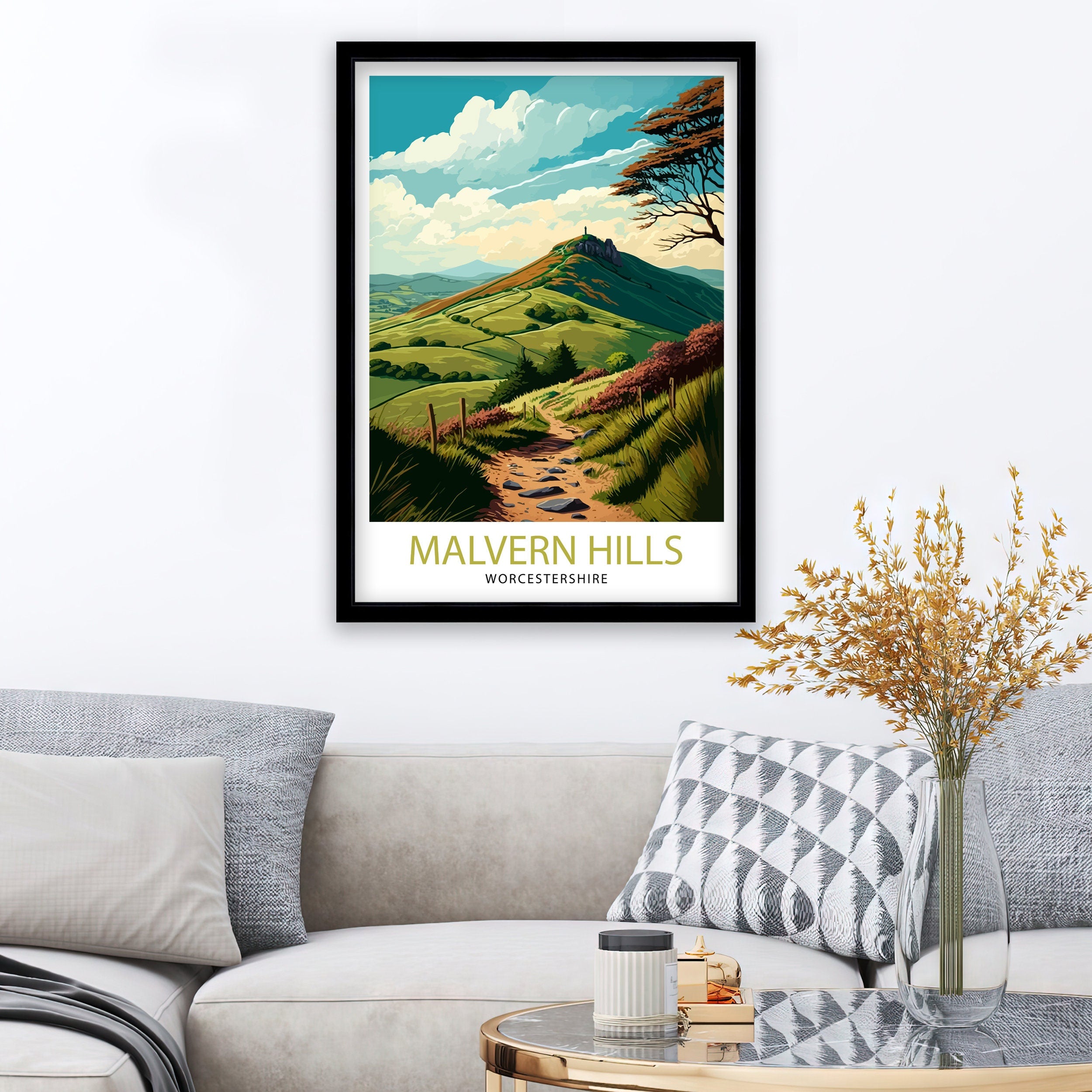 Malvern Hills Travel Poster | Worcestershire Landscape Print