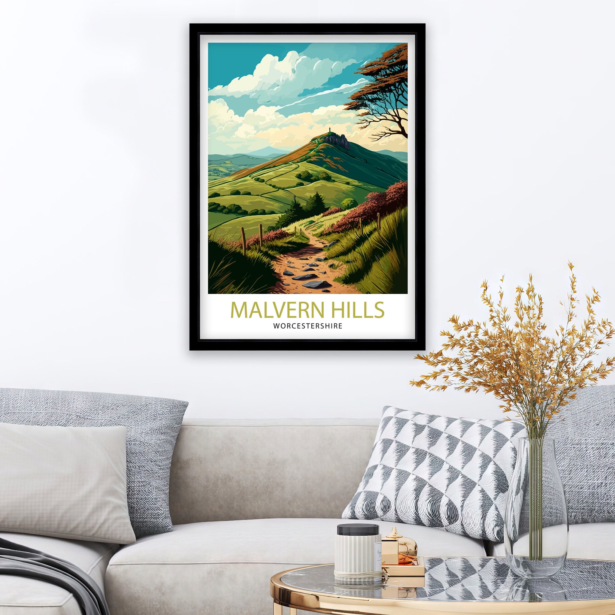 Malvern Hills Travel Poster | Worcestershire Landscape Print