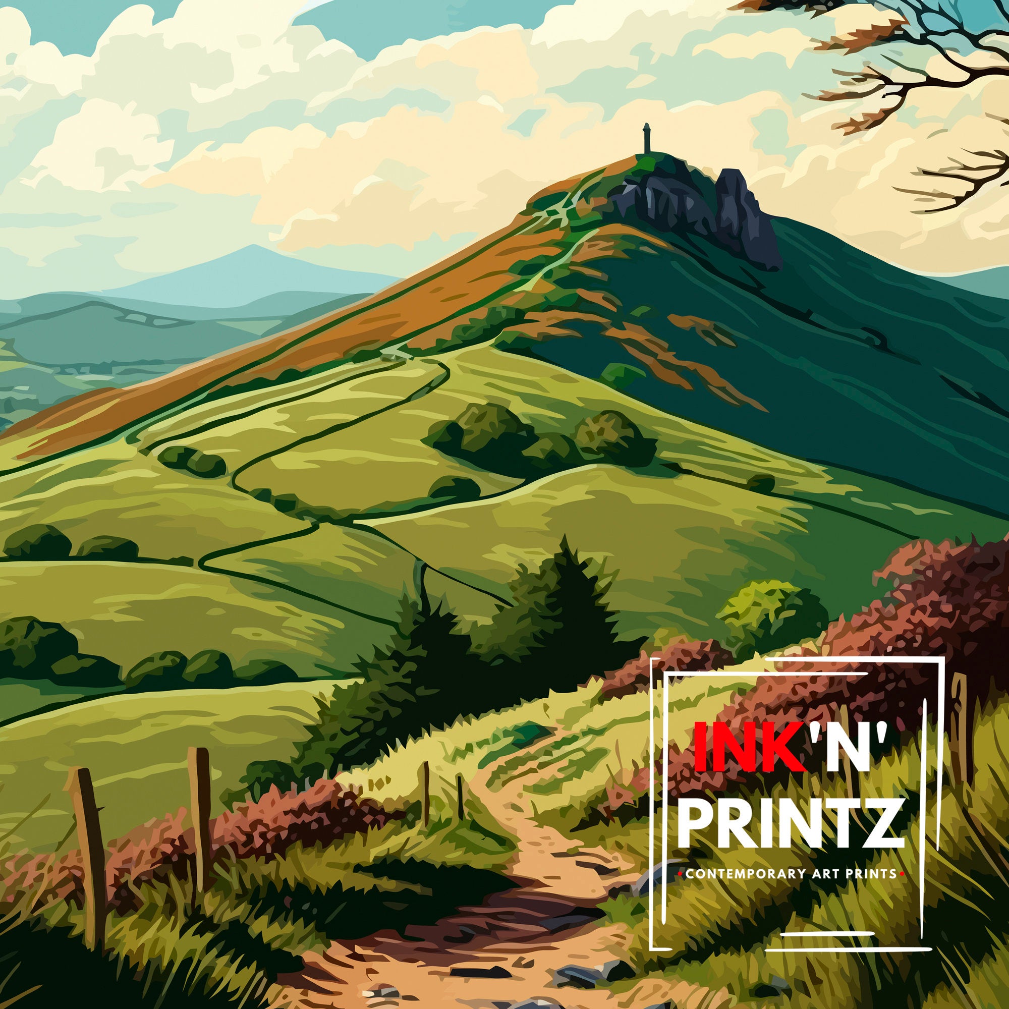 Malvern Hills Travel Poster | Worcestershire Landscape Print