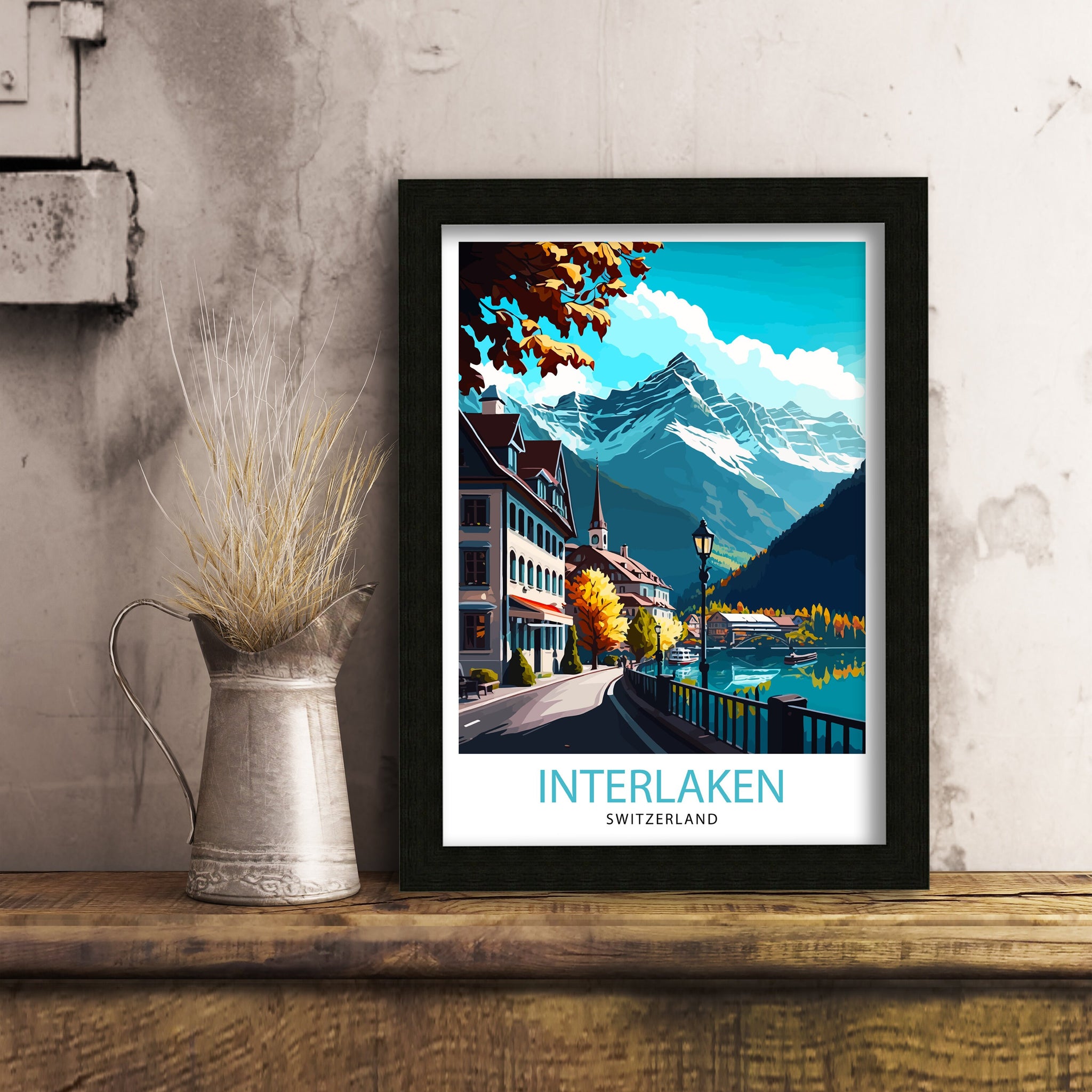 Interlaken Switzerland Travel Poster, Swiss Home Decor