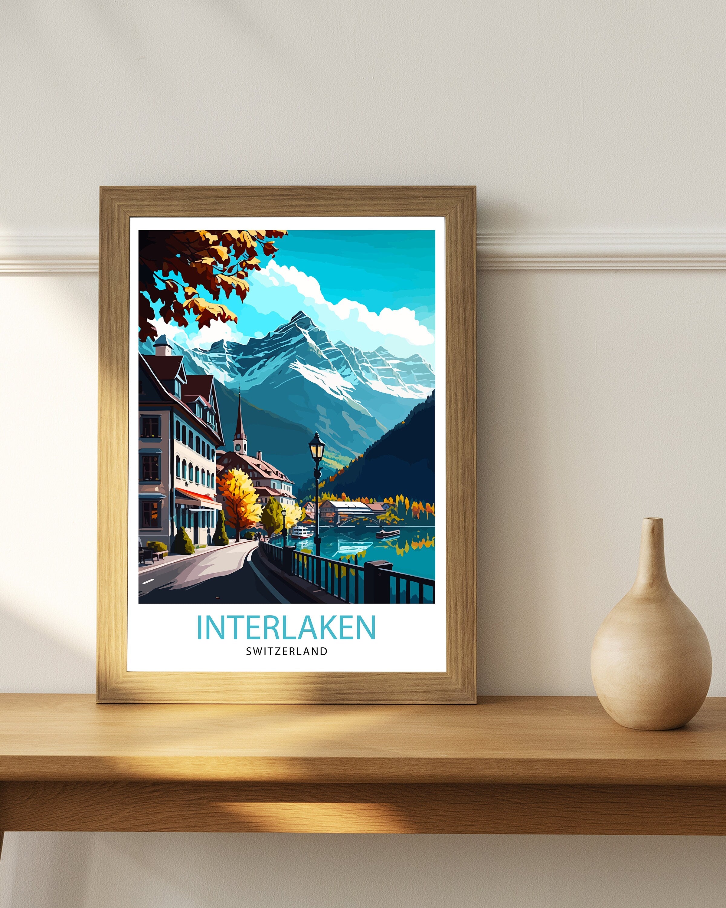 Interlaken Switzerland Travel Poster, Swiss Home Decor