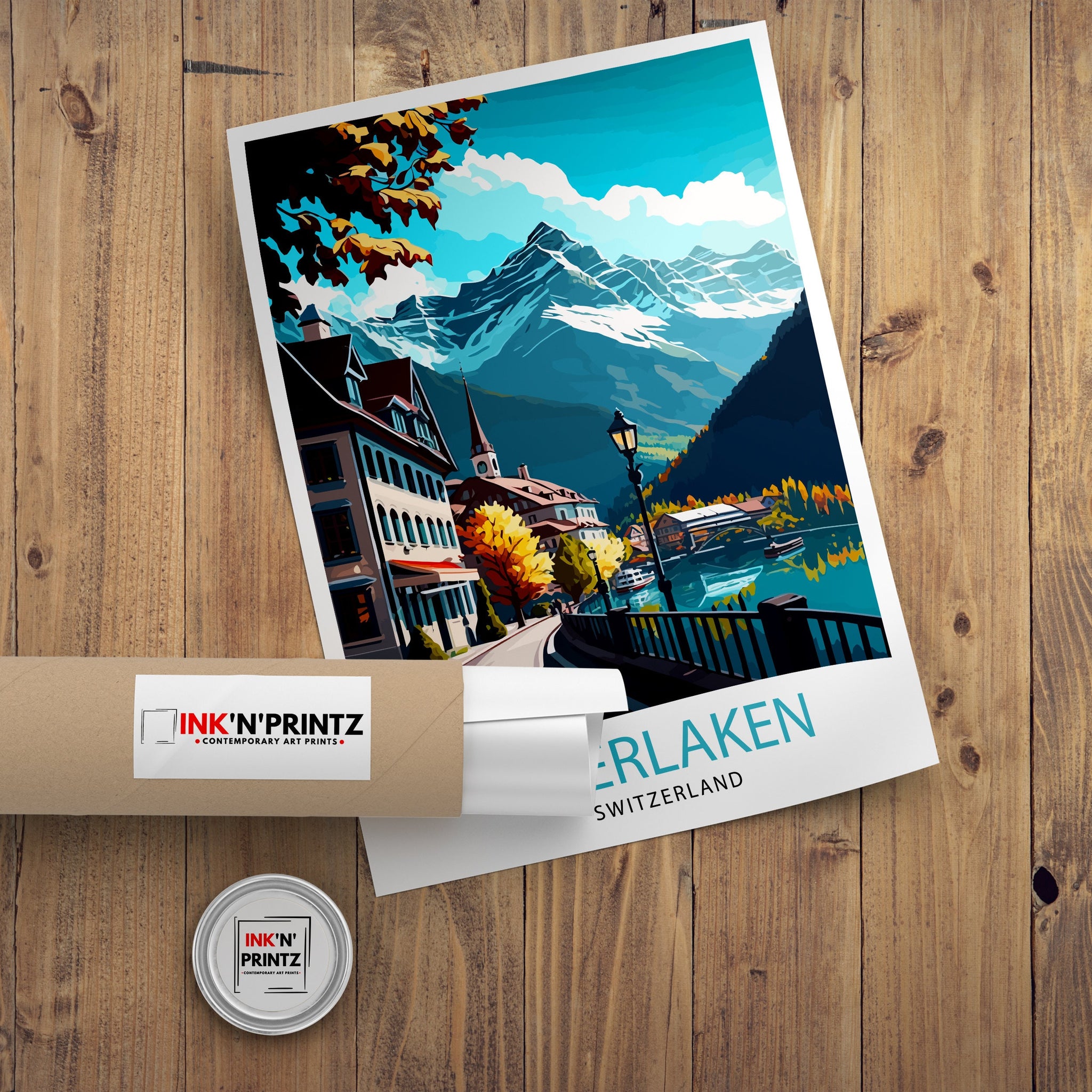 Interlaken Switzerland Travel Poster, Swiss Home Decor