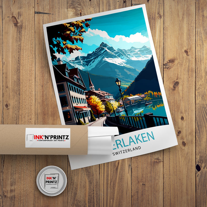 Interlaken Switzerland Travel Poster Interlaken