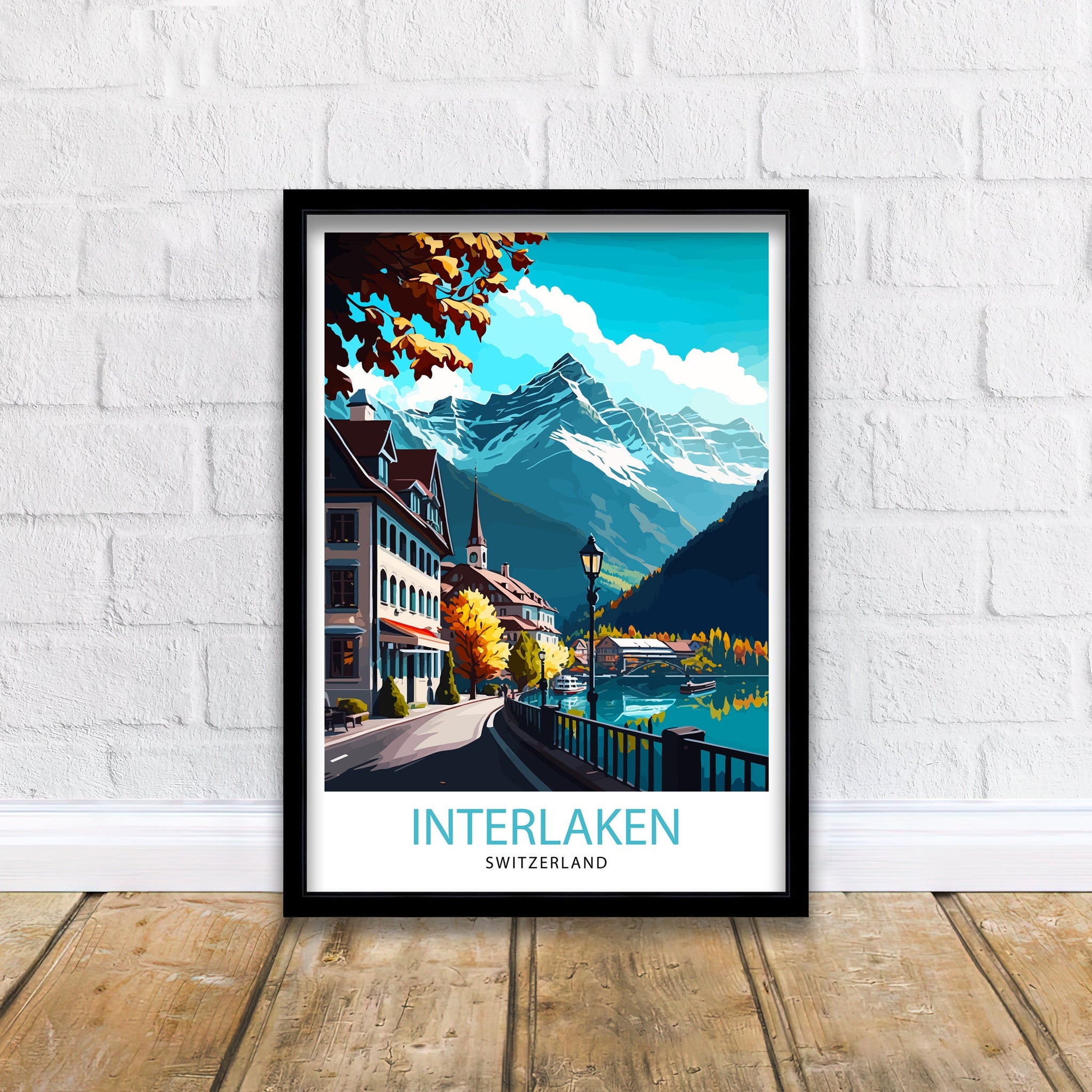 Interlaken Switzerland Travel Poster, Swiss Home Decor