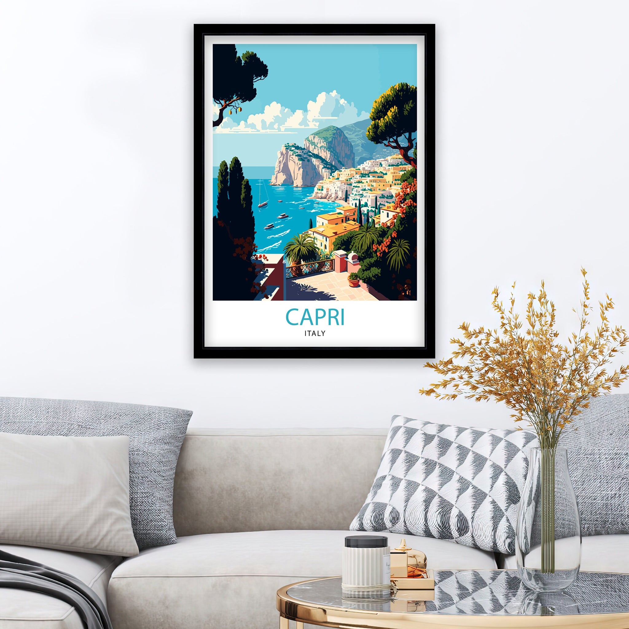 Capri Italy Travel Poster, Coastal Illustration Art Print