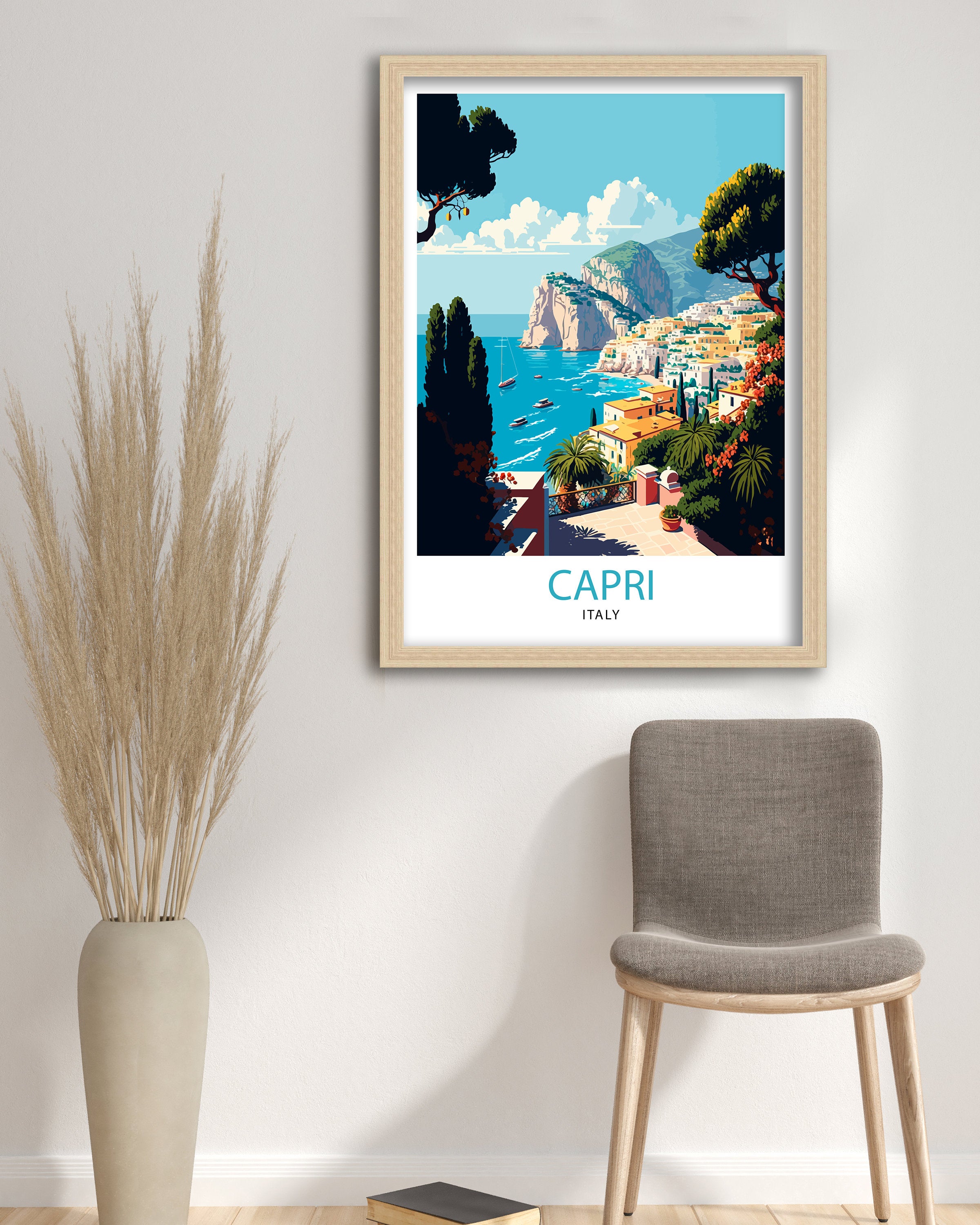 Capri Italy Travel Poster, Coastal Illustration Art Print
