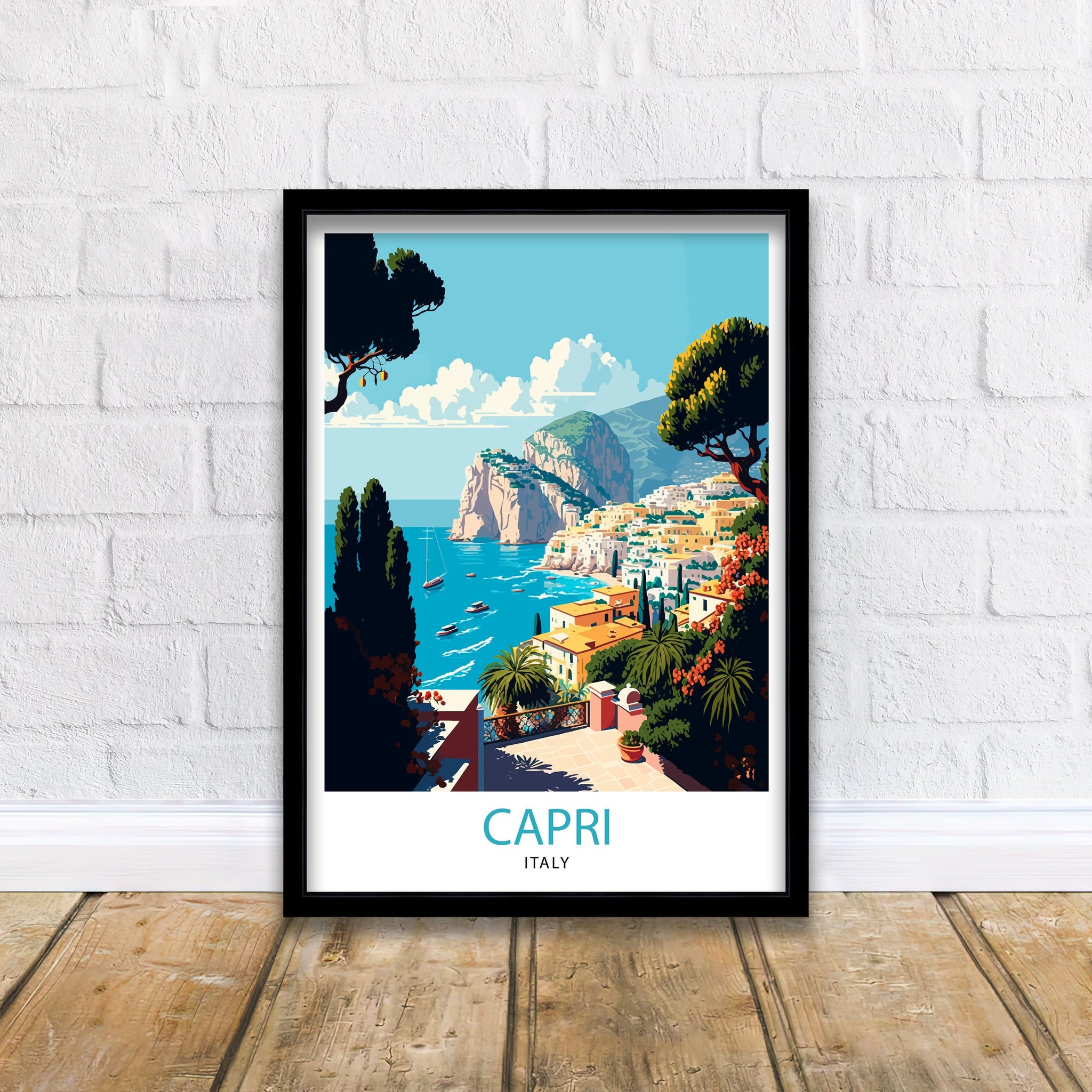Capri Italy Travel Poster, Coastal Illustration Art Print