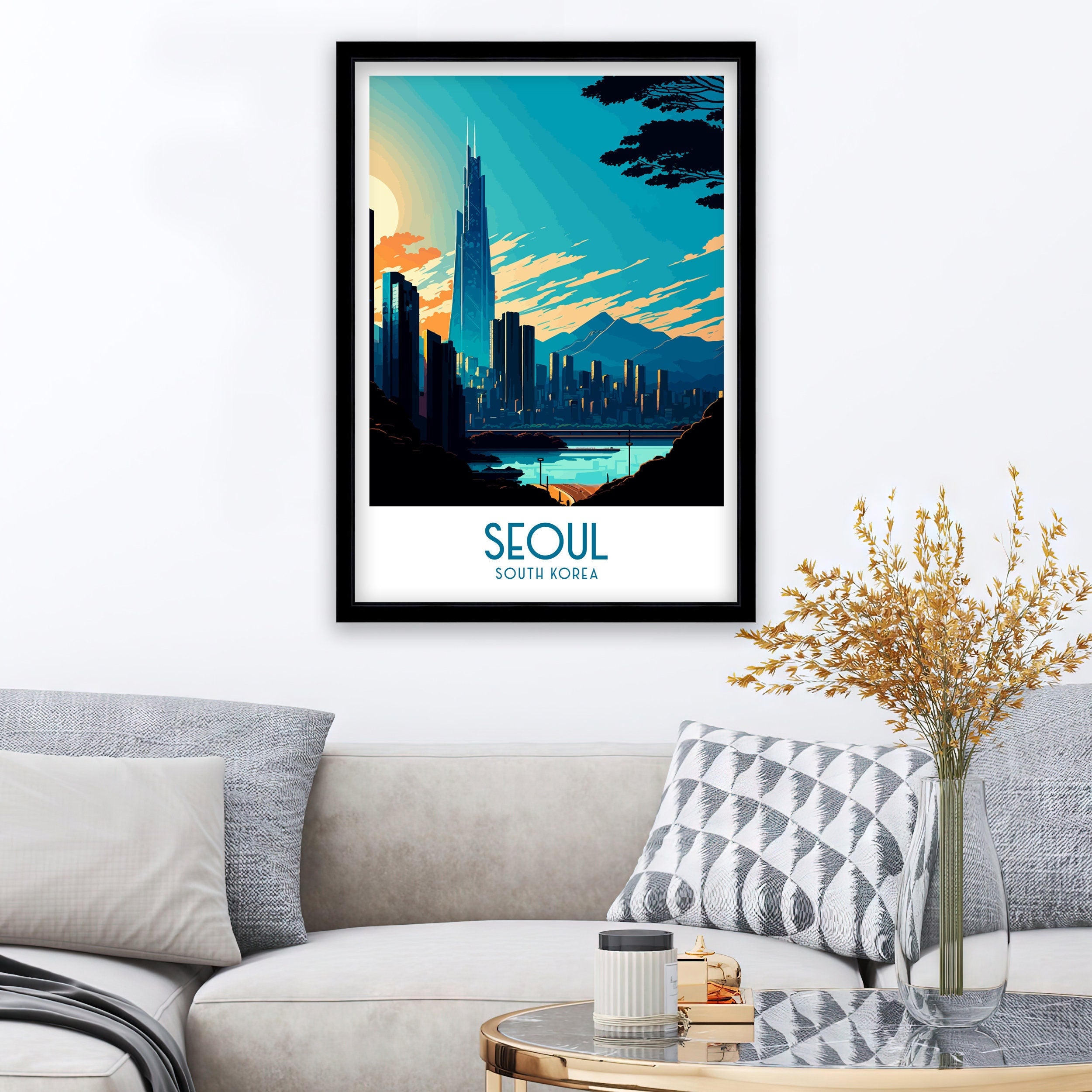 Seoul South Korea Travel Poster | Vibrant City Skyline Art Print